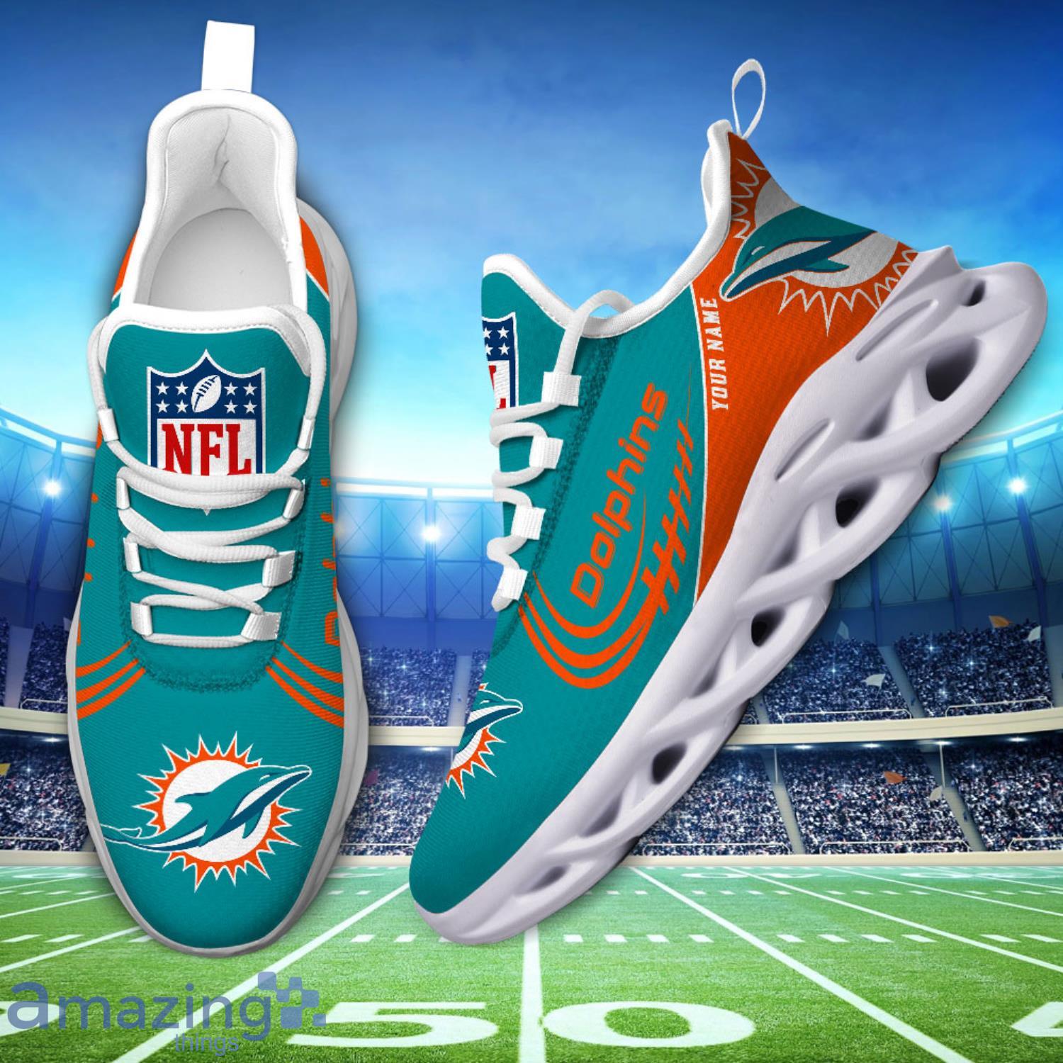 Miami Dolphins Personalized Football Team Blue Mix Orange Shoes