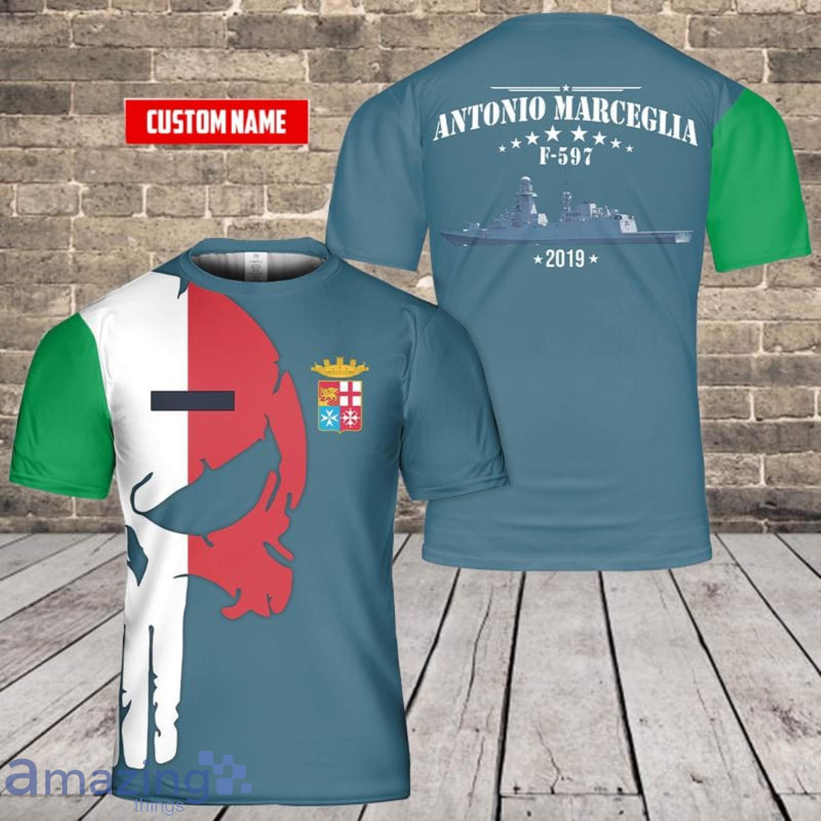 Custom Name Italian Navy Antonio Marceglia (F 597) 3D T-Shirt  For Fans Product Photo 1