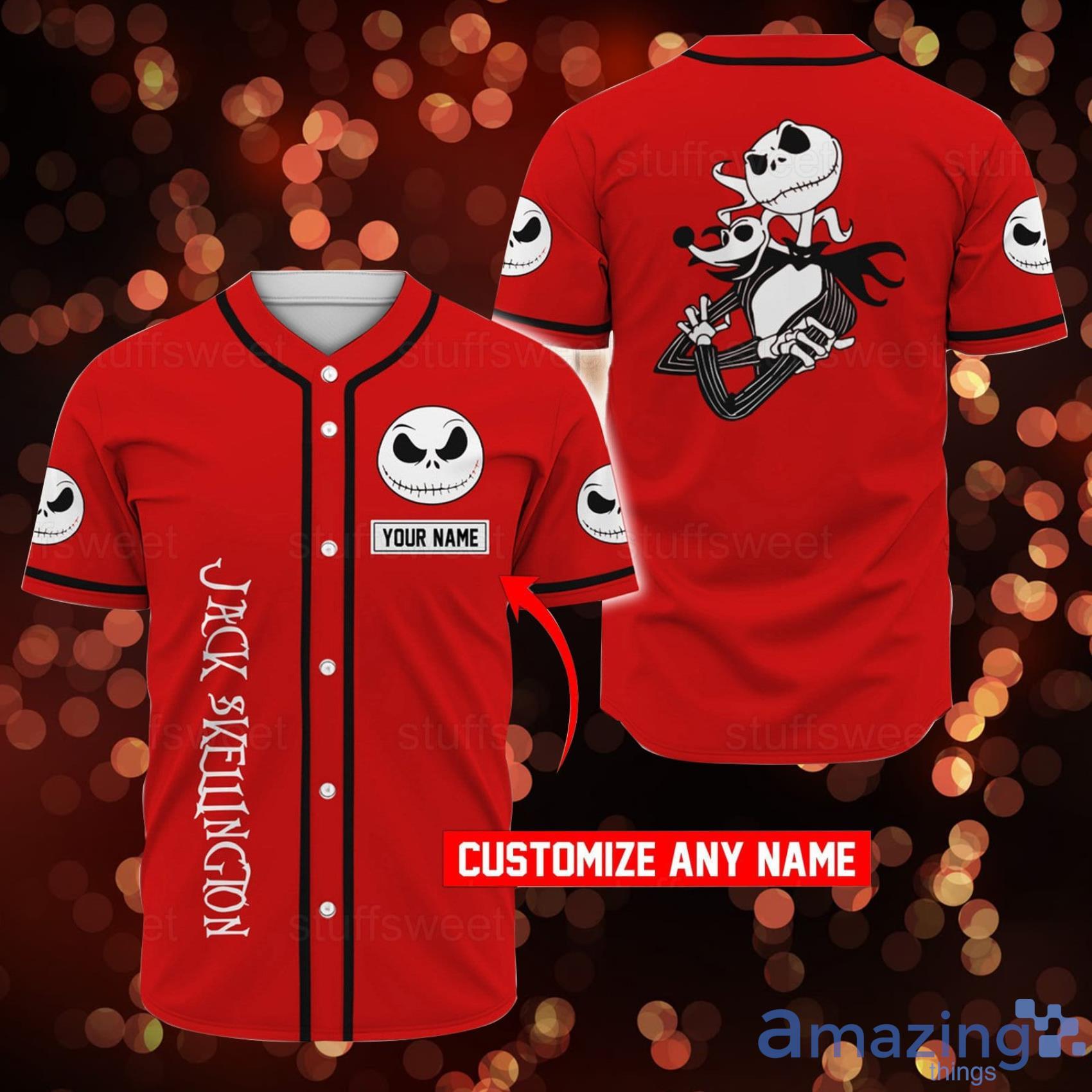 Custom Name Jack Skellington Nightmare Before Christmas Red Baseball Jersey Shirt For Men Women Product Photo 1 Custom Name Jack Skellington Nightmare Before Christmas Red Baseball Jersey Shirt For Men Women Product Photo 1