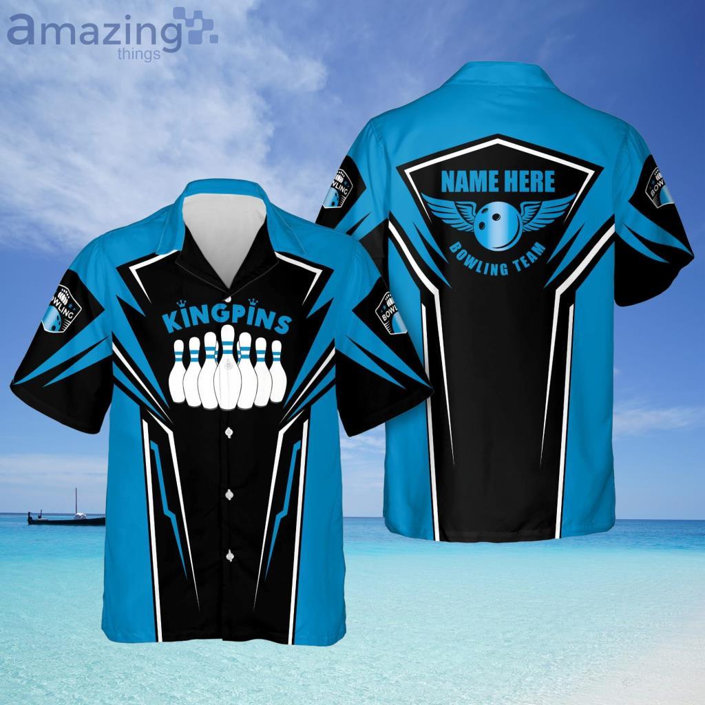 Custom Name And Team King Pins 3D Hawaiian Blue Bowling Shirts for Men and  Women - Freedomdesign