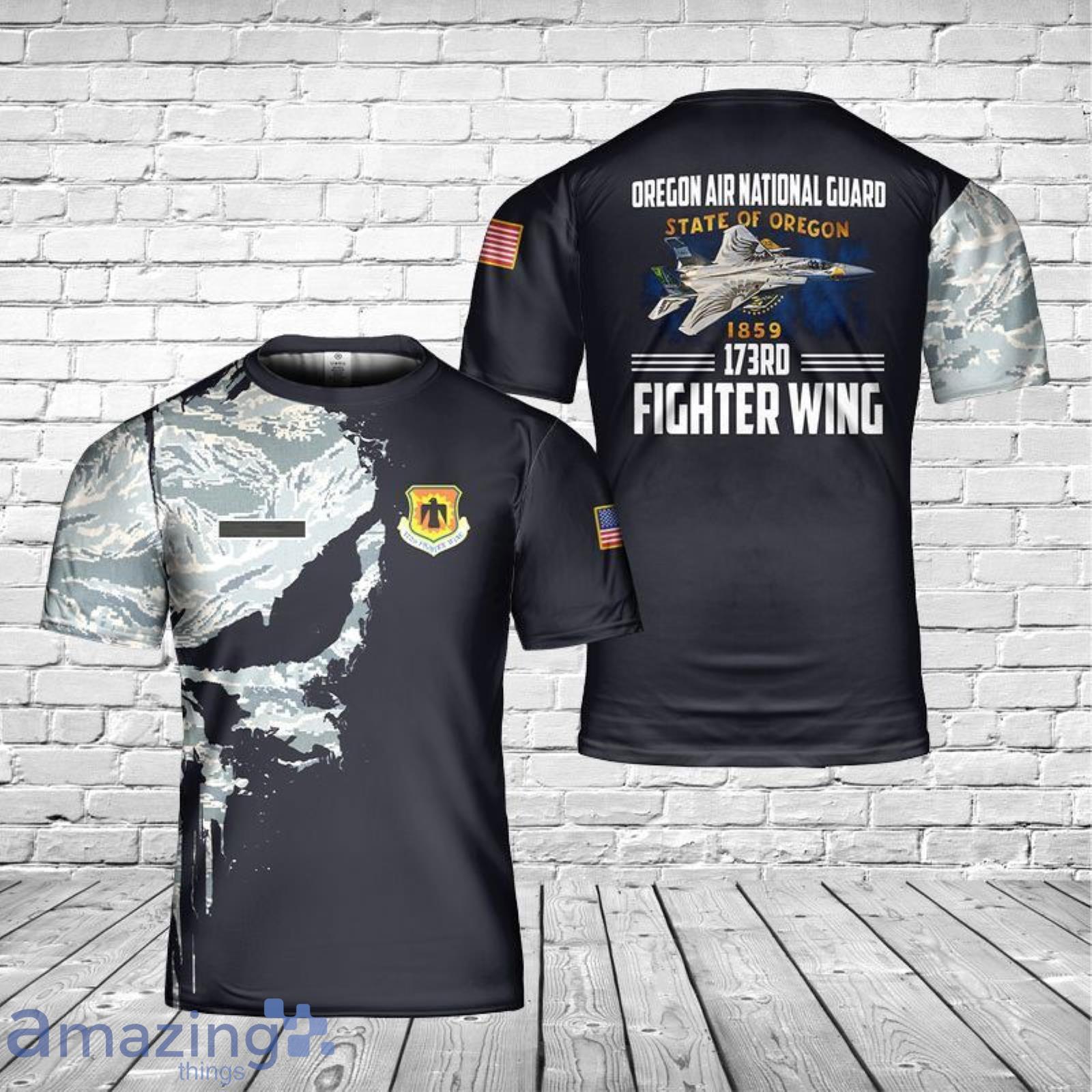 Custom Name Oregon Air National Guard 173rd Fighter Wing McDonnell Douglas F-15 Eagle 3D T-Shirt Product Photo 1