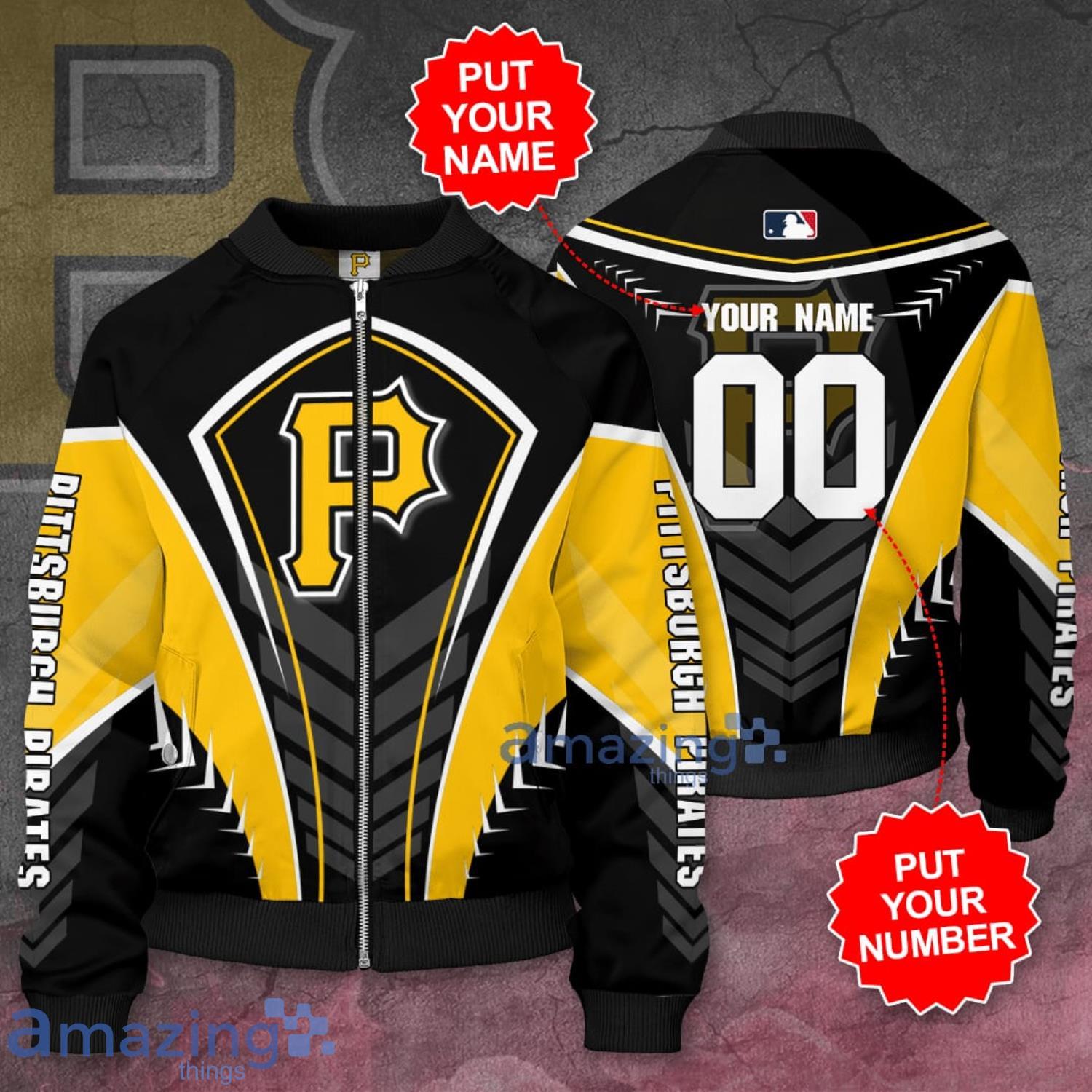 Custom Name Pittsburgh Pirates Black And Yellow 3D Bomber Jacket For Fans Product Photo 1