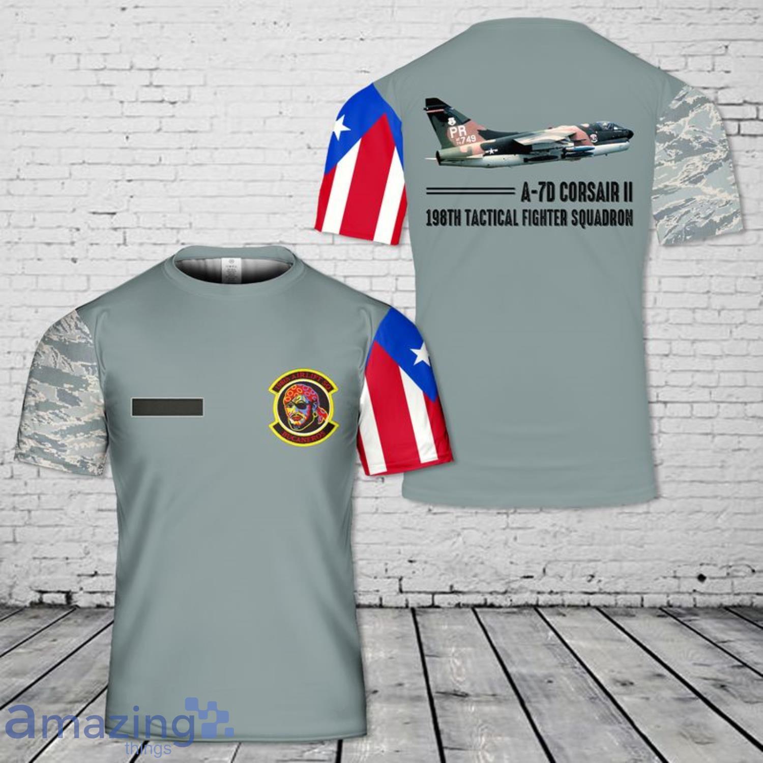 Custom Name Puerto Rico Air National Guard A-7D Corsair II 198th Tactical Fighter Squadron 3D T-Shirt Product Photo 1 Custom Name Puerto Rico Air National Guard A-7D Corsair II 198th Tactical Fighter Squadron 3D T-Shirt Product Photo 1