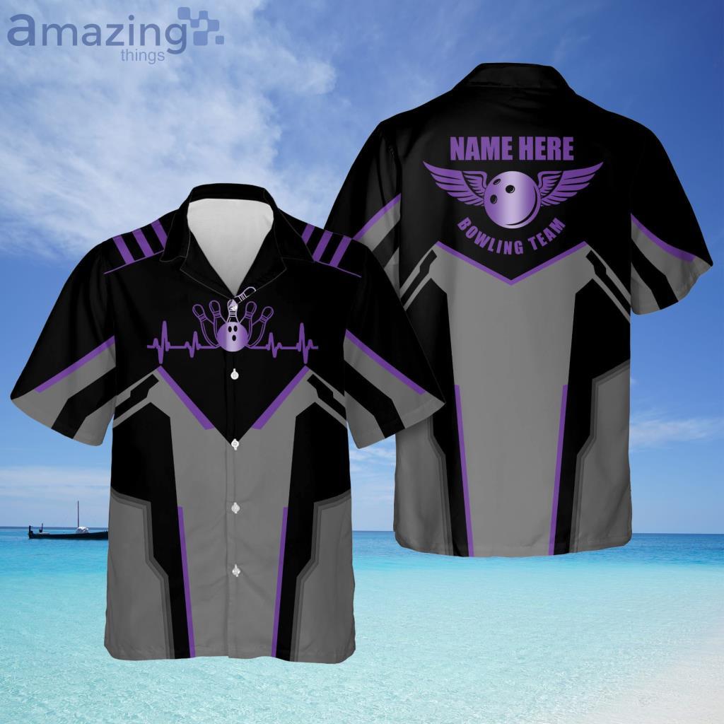 Custom Name Purple Button-Down Short Sleeve Hawaiian Bowling Shirt For Men - Custom Name Purple Button-Down Short Sleeve Hawaiian Bowling Shirt For Men