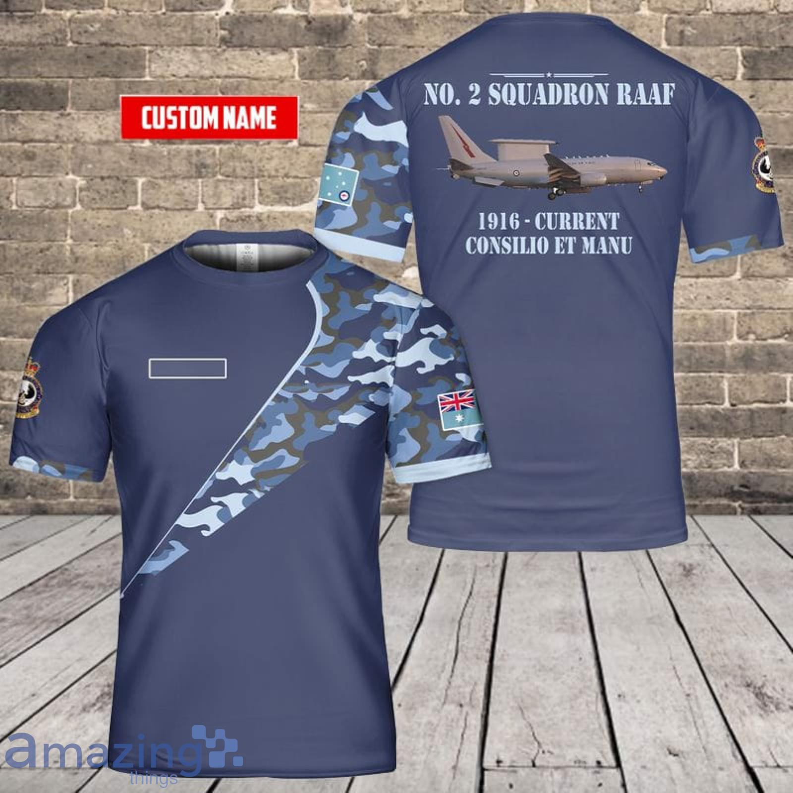 Custom Name Royal Australian Air Force No. 42 Wing, No. 2 Squadron RAAF Boeing E-7A Wedgetail (AEW&C) 3D T-Shirt  For Fans Product Photo 1