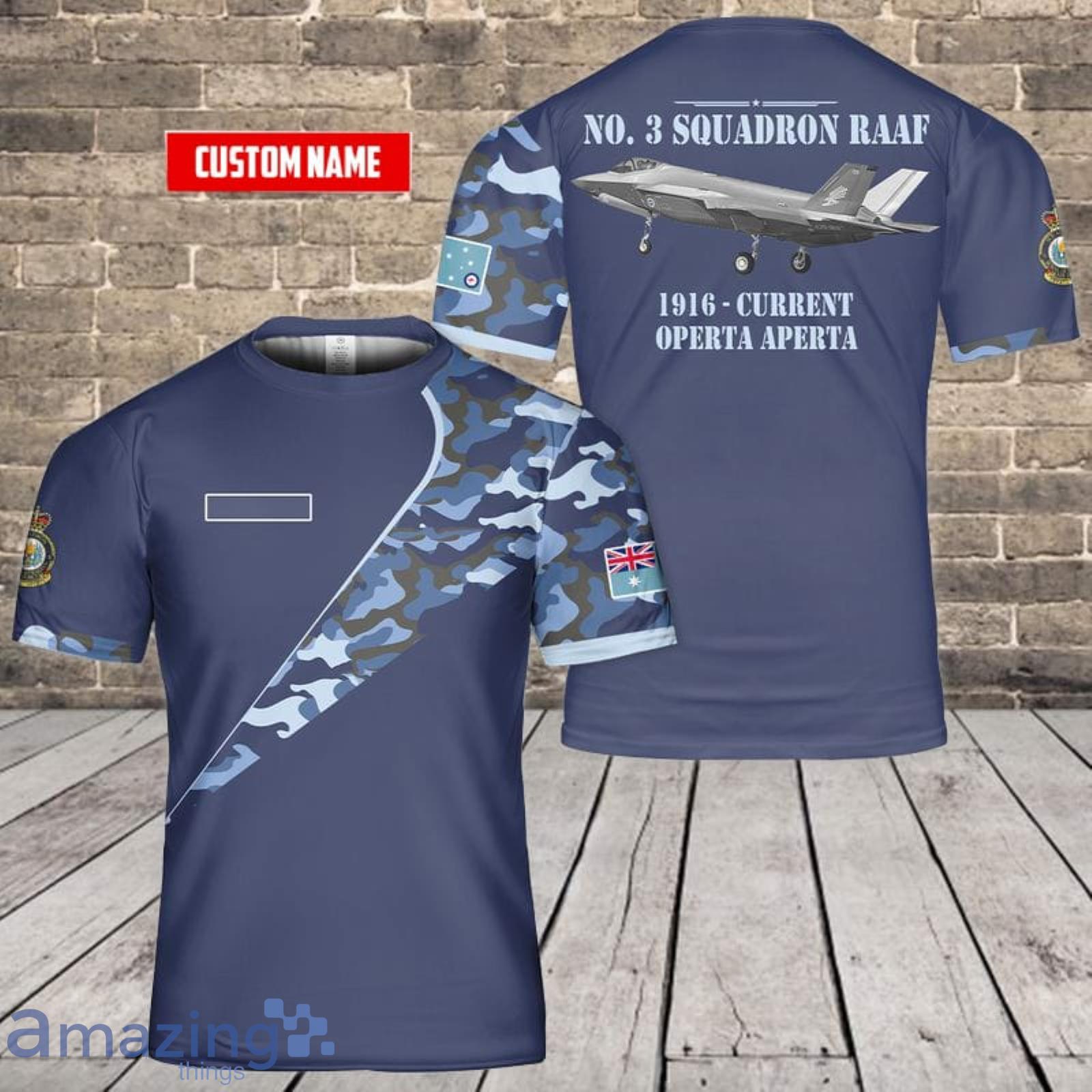 Custom Name Royal Australian Air Force No. 81 Wing, No. 3 Squadron RAAF F-35A Lightning II 3D T-Shirt  For Fans Product Photo 1