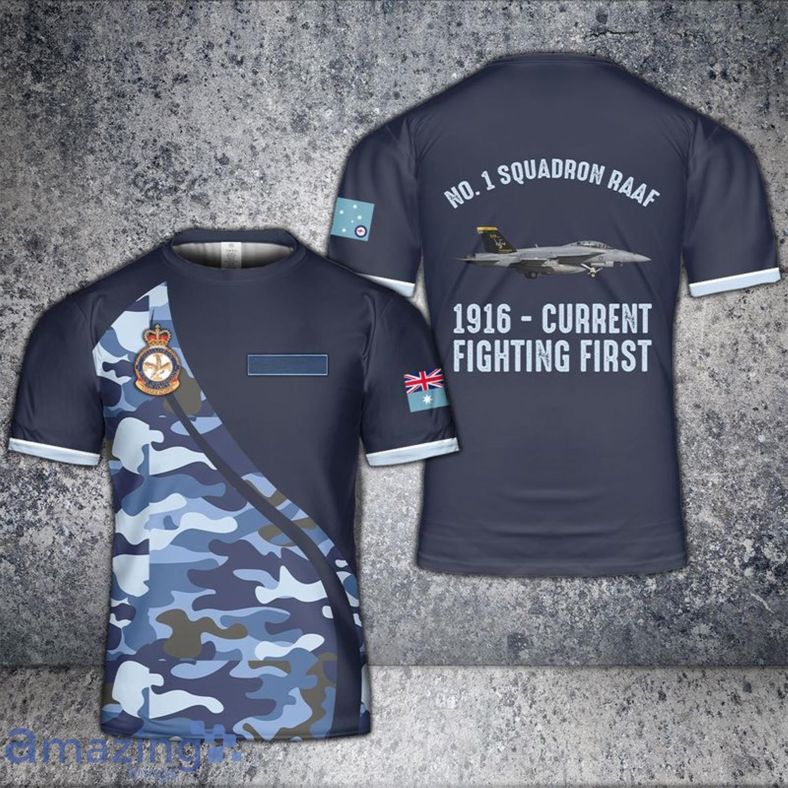 Custom Name Royal Australian Air Force No. 82 Wing No. 1 Squadron RAAF Boeing FA-18F Super Hornet 3D T-Shirt Product Photo 1