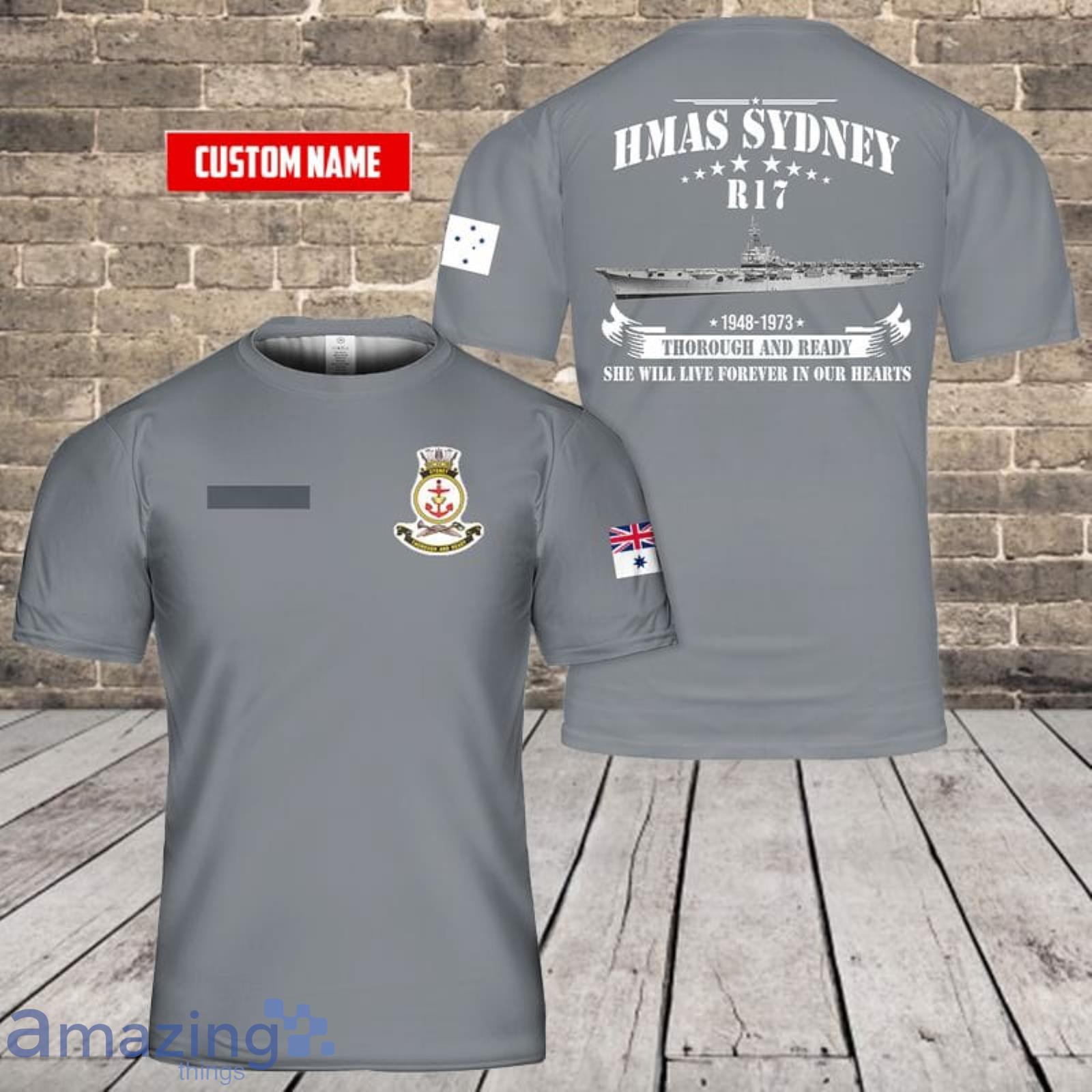 Custom Name Royal Australian Navy HMAS Sydney (R17) 3D T-Shirt  For Fans Product Photo 1