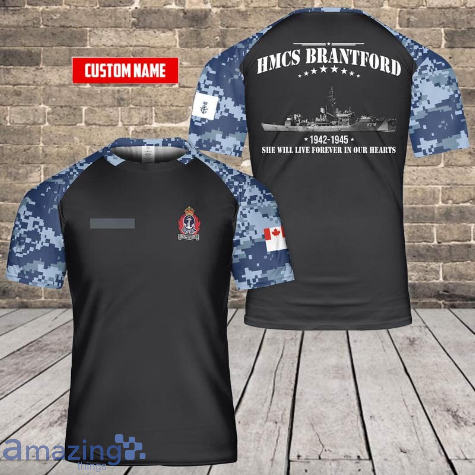 Custom Name Royal Canadian Navy HMCS Brantford (K218) 3D T-Shirt  For Fans Product Photo 1