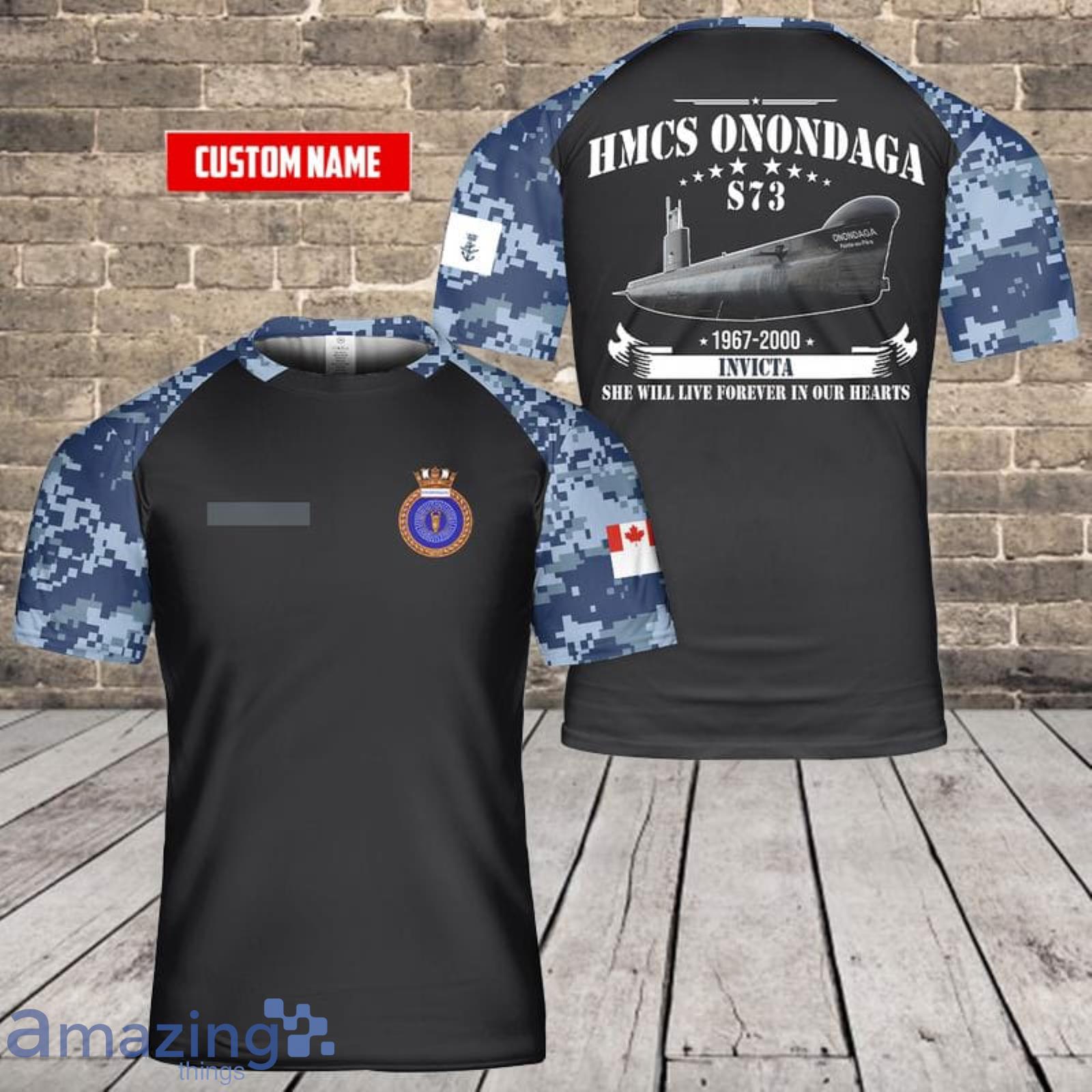 Custom Name Royal Canadian Navy HMCS Onondaga (S73) Oberon-class Submarine 3D T-Shirt  For Fans Product Photo 1