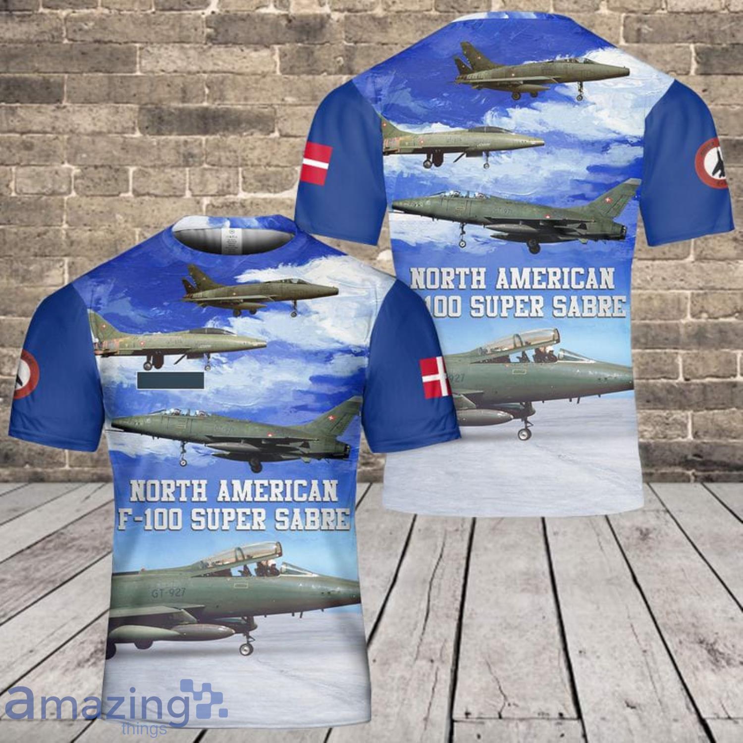 Custom Name Royal Danish Air Force F-100 Super Sabre 3D T-Shirt Product Photo 1