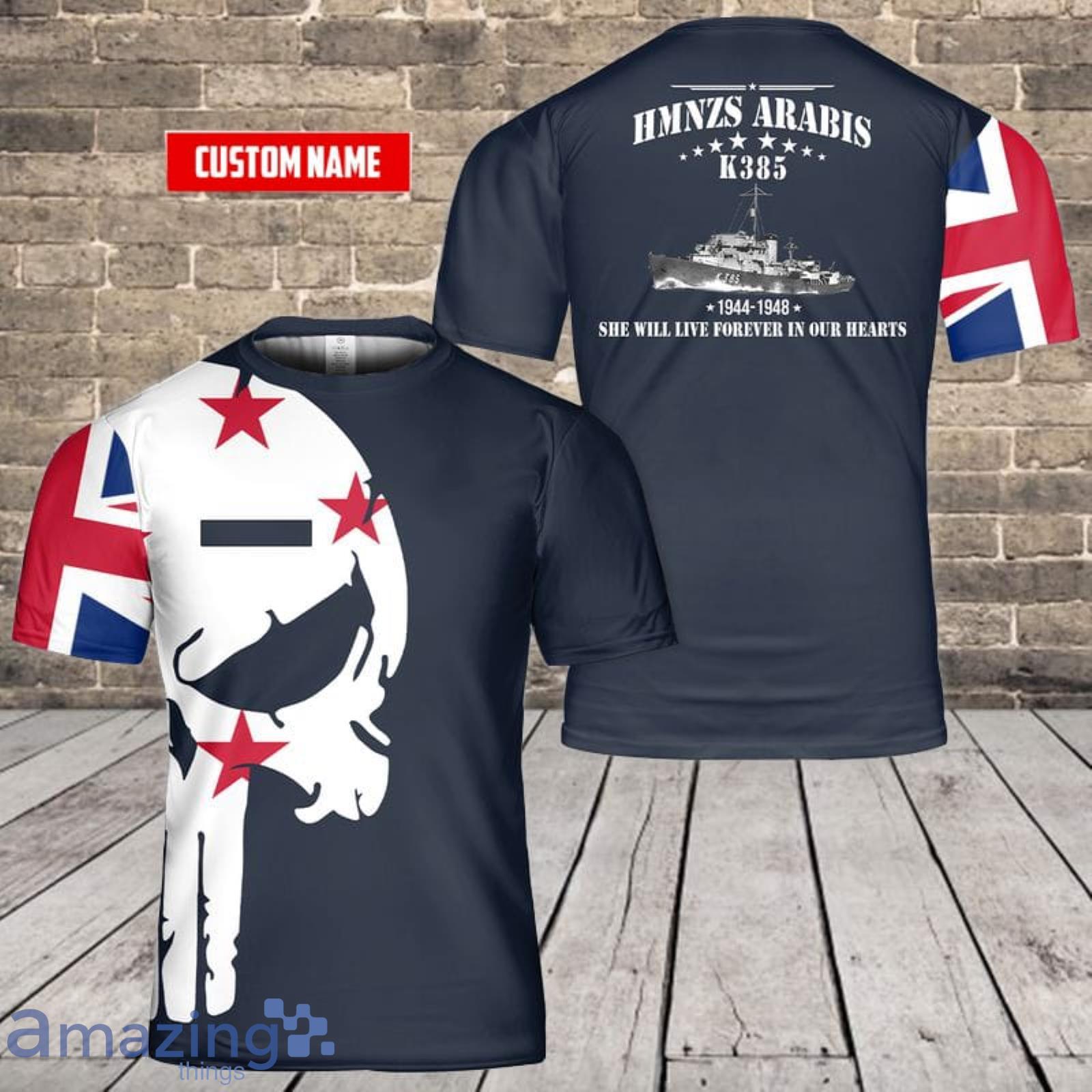 Custom Name Royal New Zealand Navy HMNZS Arabis (K385) Flower-class Corvette 3D T-Shirt  For Fans Product Photo 1