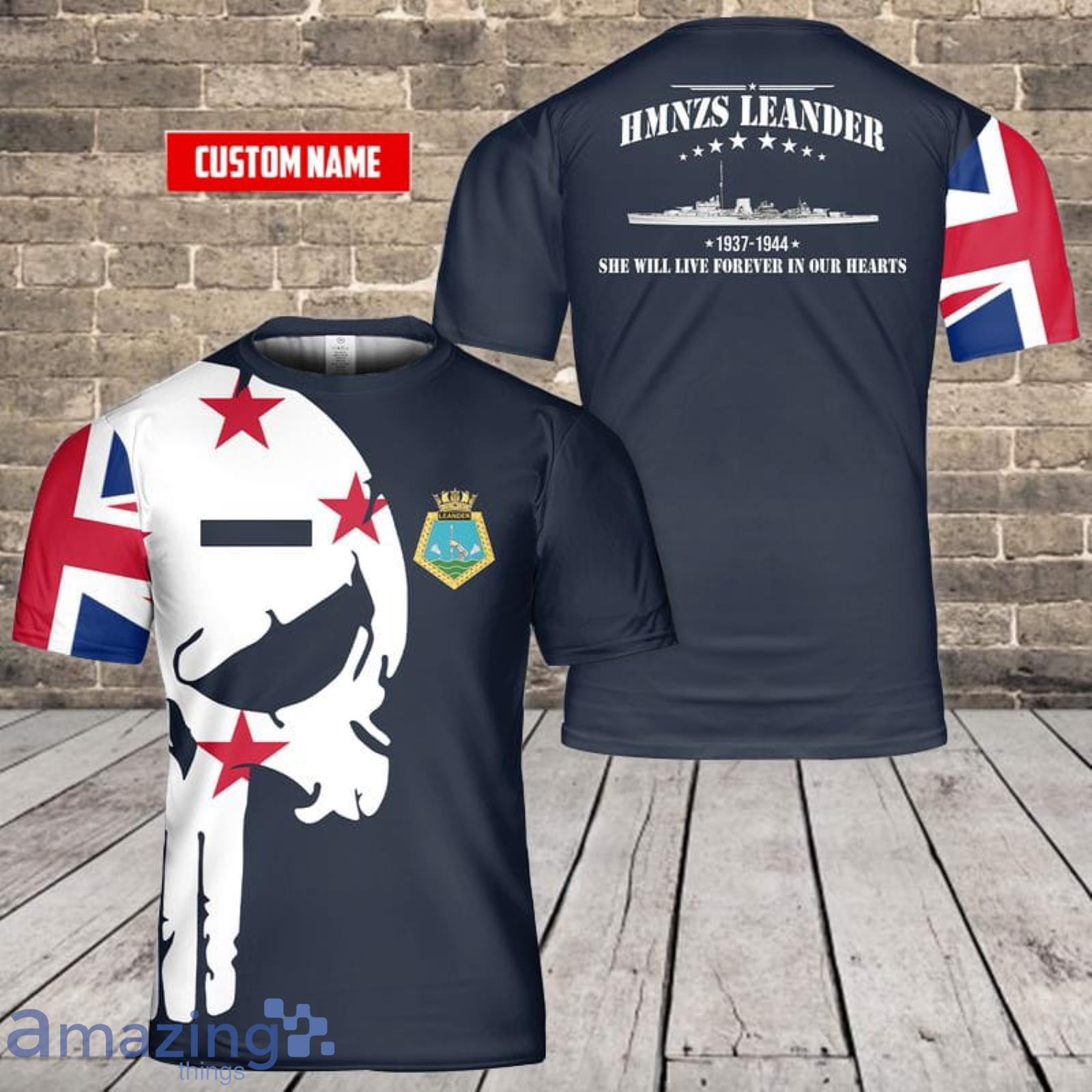 Custom Name Royal New Zealand Navy HMNZS Leander 3D T-Shirt  For Fans Product Photo 1