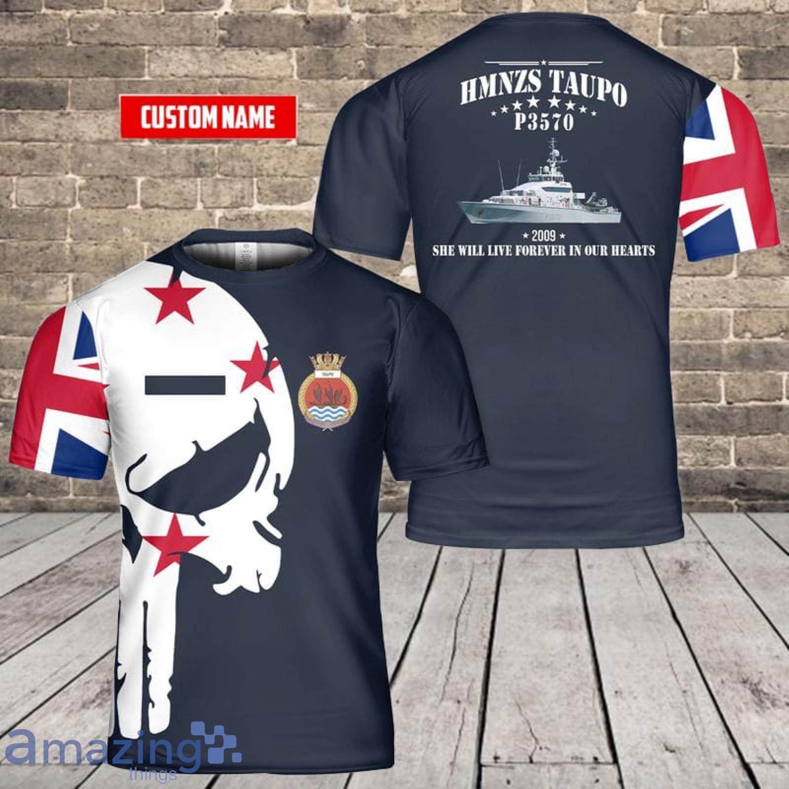 Custom Name Royal New Zealand Navy HMNZS Taupo (P3570) Lake-class Inshore Patrol Vessel 3D T-Shirt  For Fans Product Photo 1