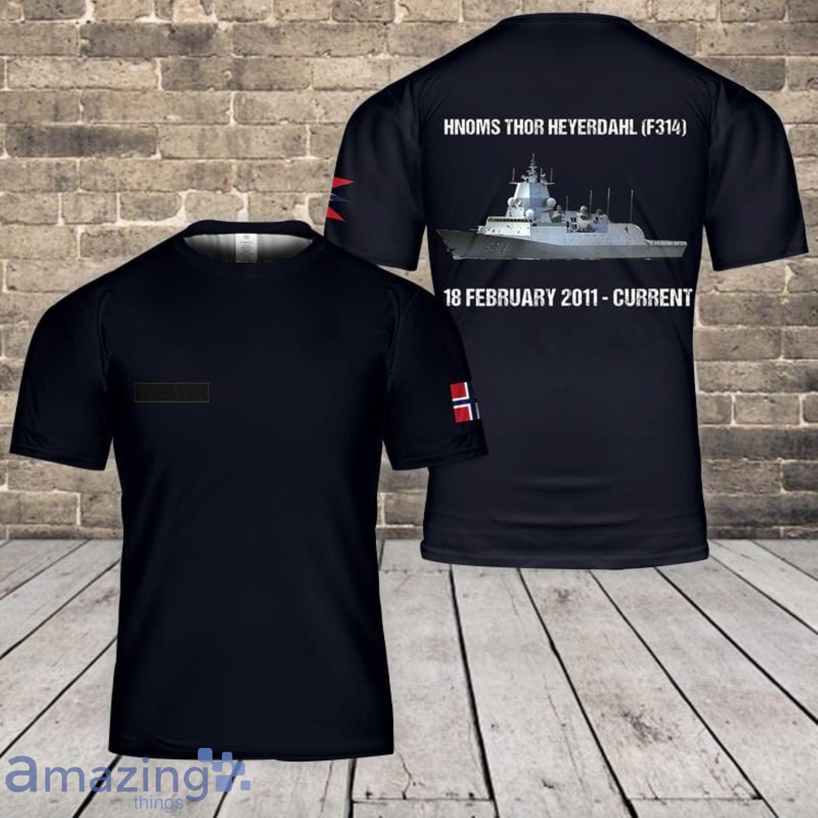 Custom Name Royal Norwegian Navy HNoMS Thor Heyerdahl (F314) Fridtjof Nansen-class Frigate 3D T-Shirt Product Photo 1