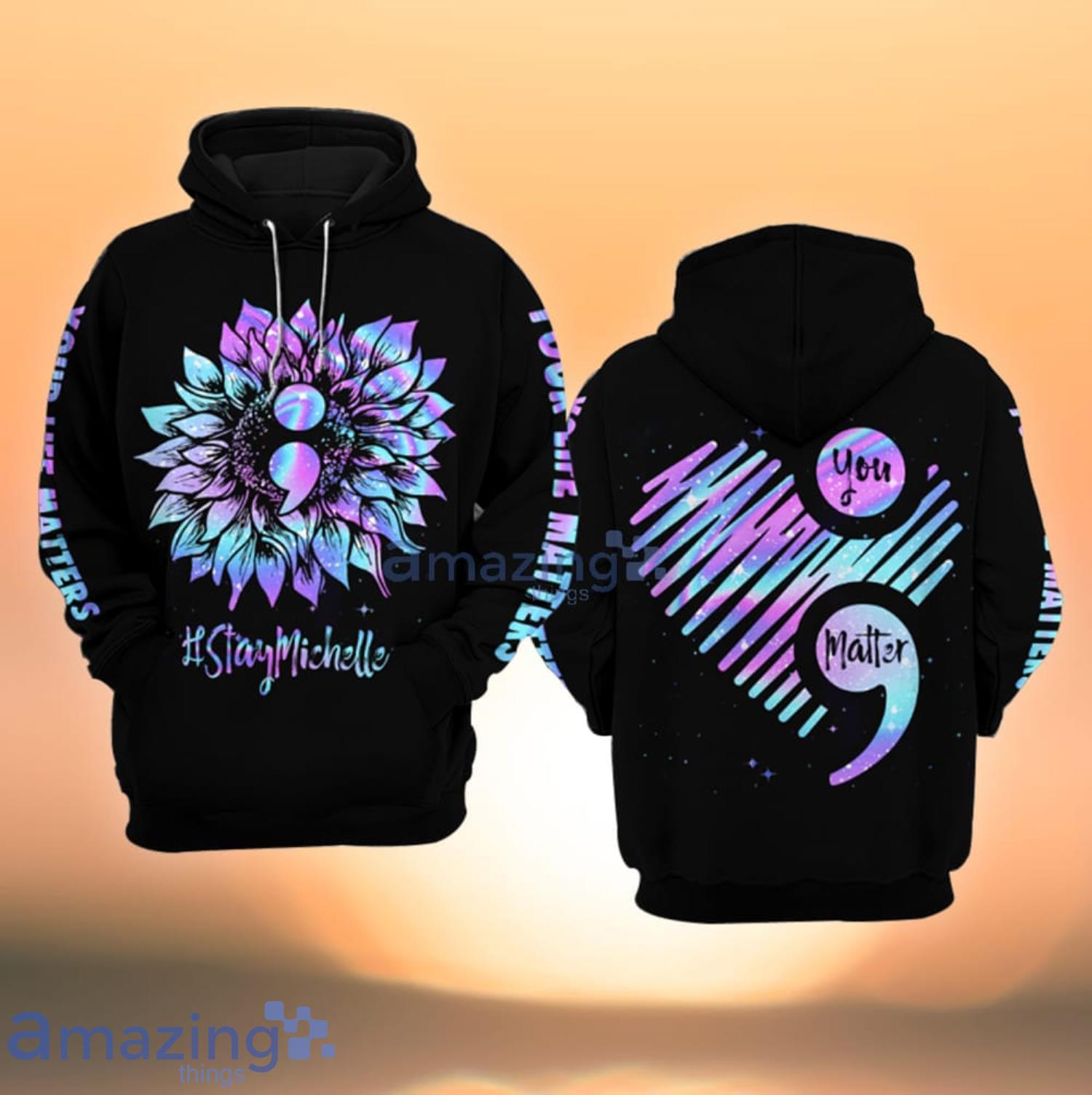 Custom Name Suicide Awareness Stay Sunflower Black All Over Print 3D Hoodie Product Photo 1
