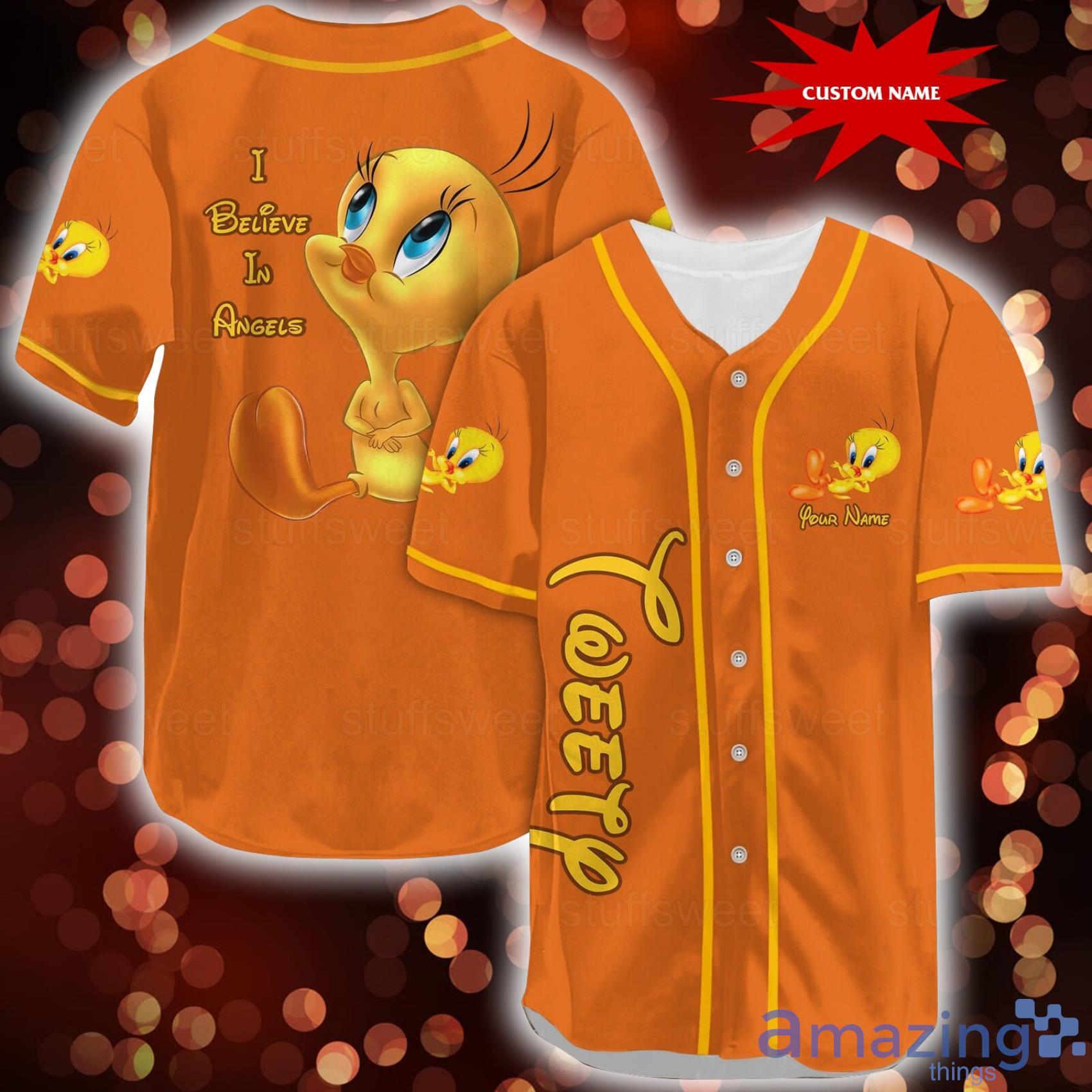 Custom Name Tweety Bird Lovely Red Baseball Jersey Shirt For Men