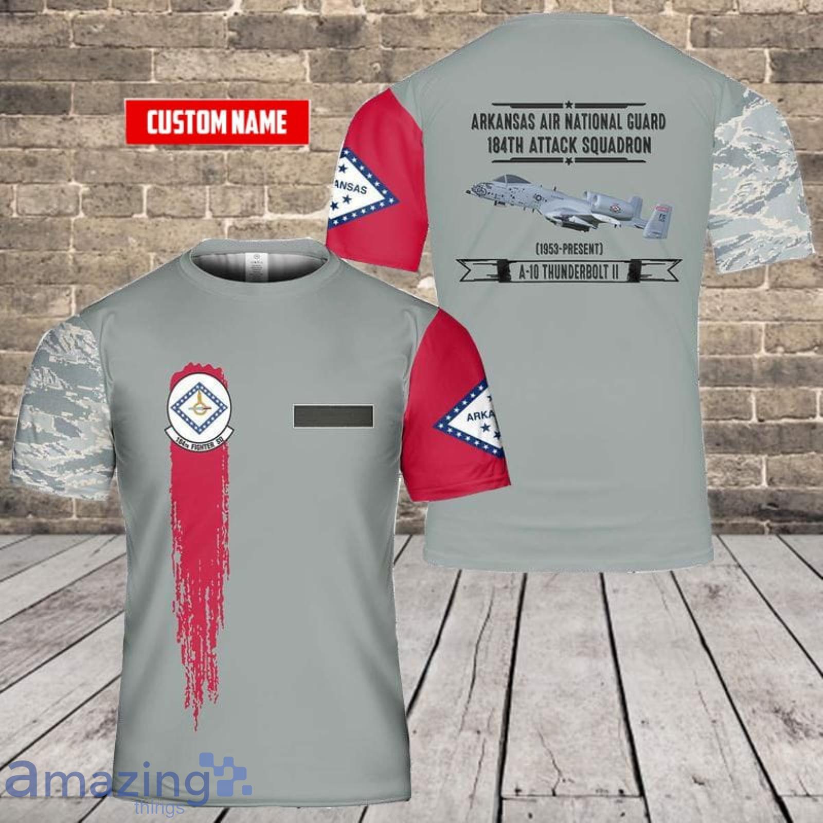 Custom Name US Air Force Arkansas Air National Guard 184th Attack Squadron A-10 Thunderbolt II 3D T-Shirt  For Fans Product Photo 1