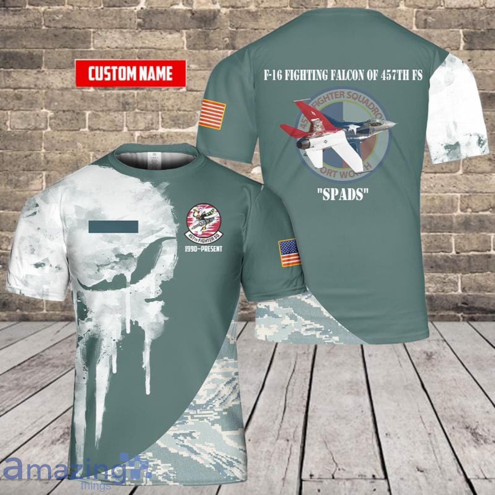 Custom Name US Air Force F-16 Fighting Falcon 457th Fighter Squadron 3D T-Shirt  For Fans Product Photo 1