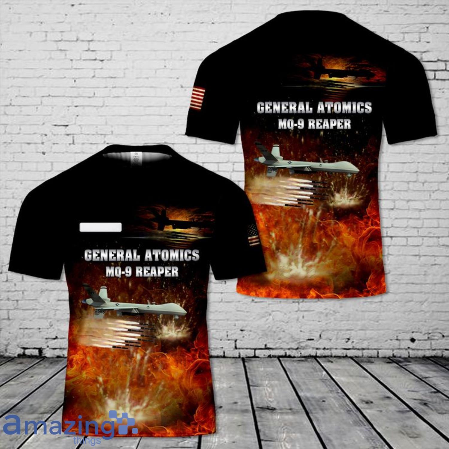 Custom Name US Air Force General Atomics MQ-9 Reaper Black 3D T-Shirt Product Photo 1