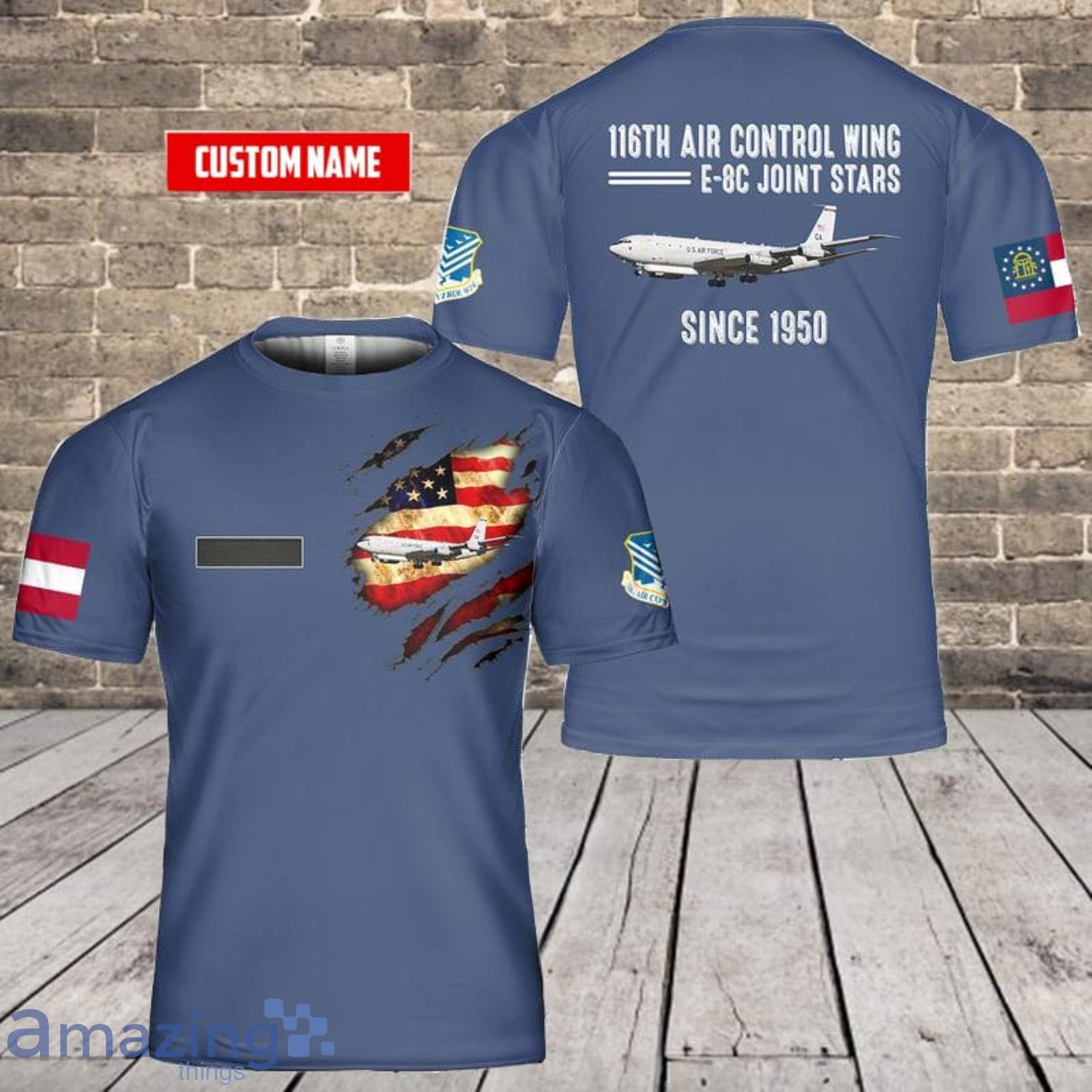 Custom Name US Air Force Georgia Air National Guard 116th Air Control Wing E-8C Joint STARS 3D T-Shirt  For Fans Product Photo 1