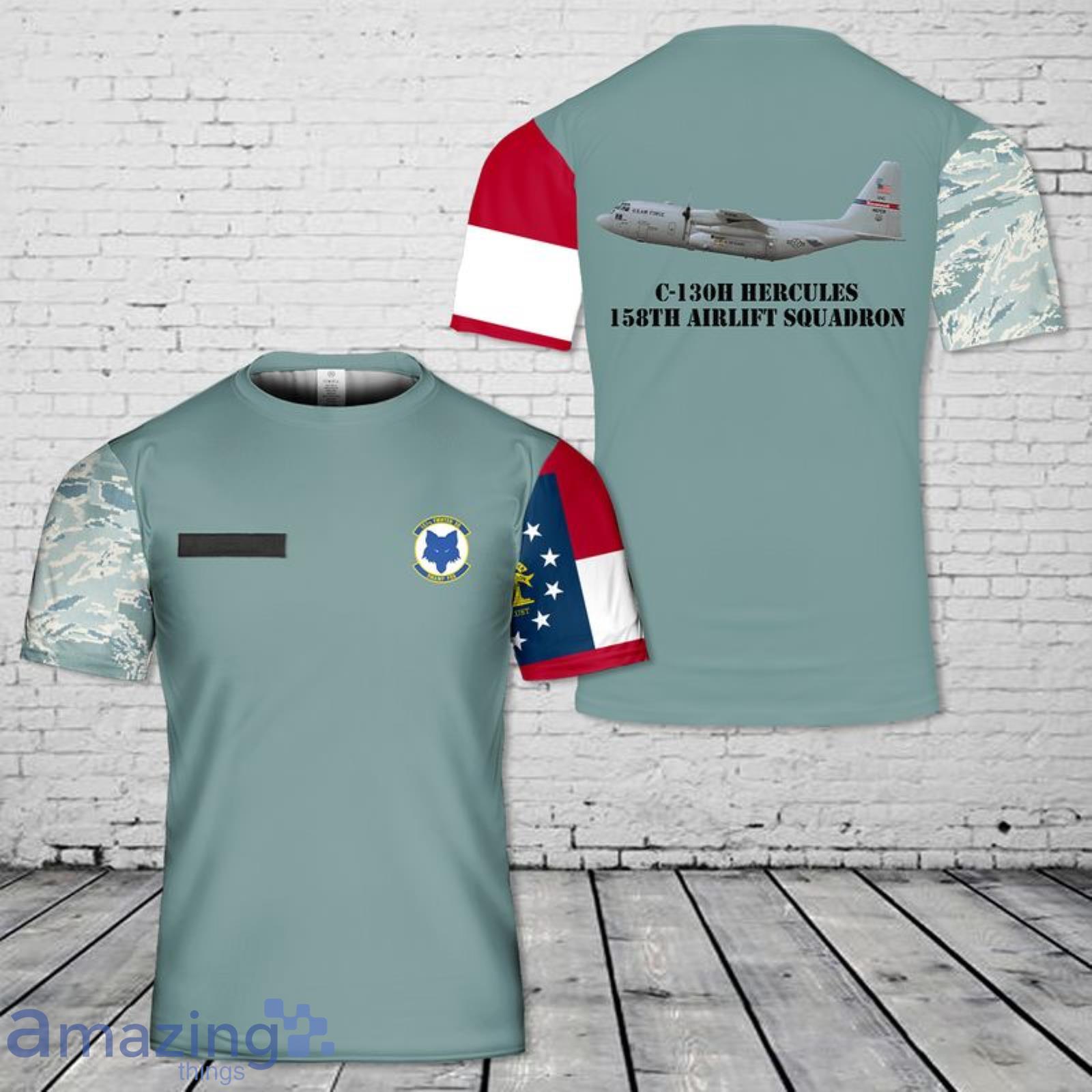 Custom Name US Air Force Georgia Air National Guard 158th Airlift Squadron C-130H Hercules 3D T-Shirt Product Photo 1 Custom Name US Air Force Georgia Air National Guard 158th Airlift Squadron C-130H Hercules 3D T-Shirt Product Photo 1
