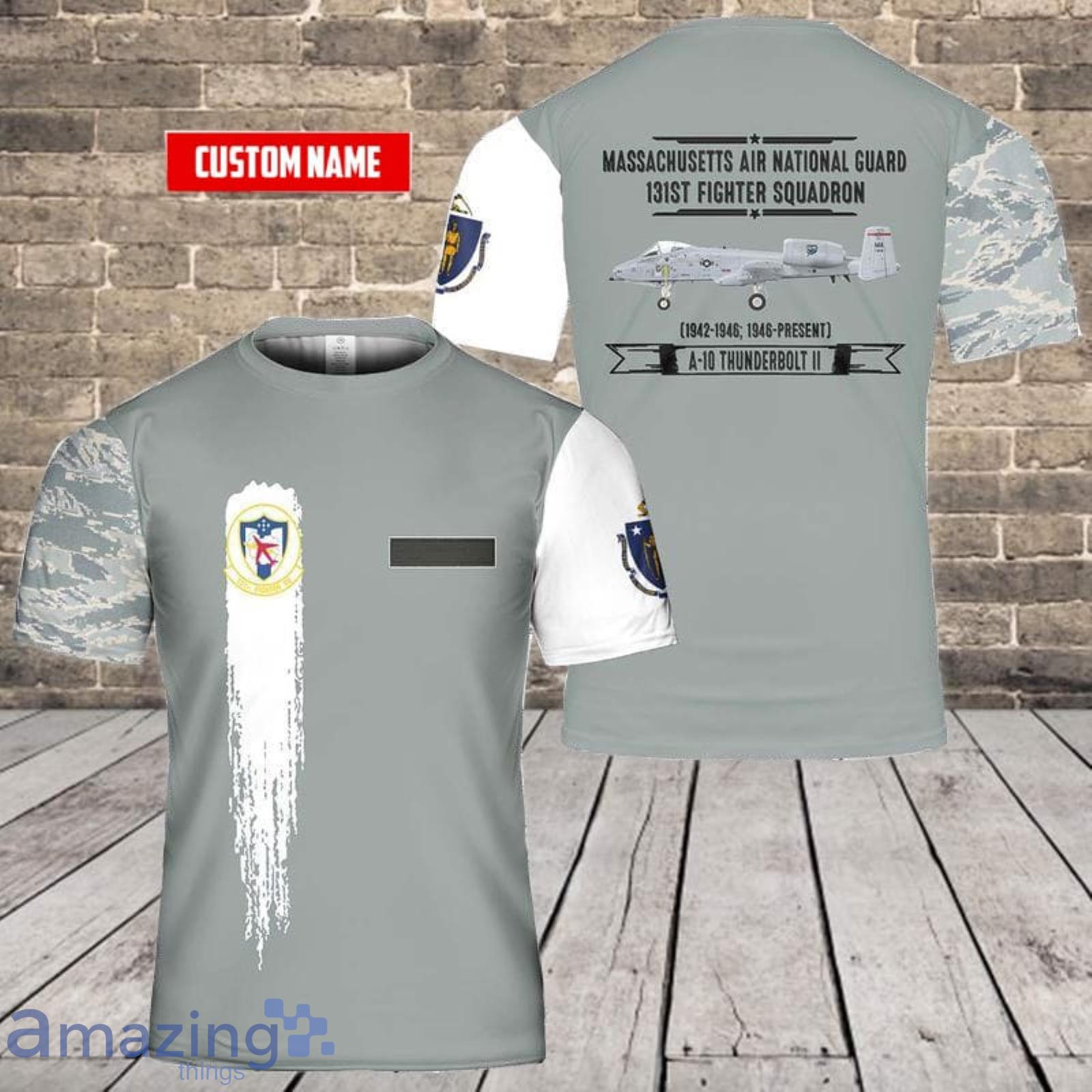 Custom Name US Air Force Massachusetts Air National Guard 131st Fighter Squadron A-10 Thunderbolt II 3D T-Shirt  For Fans Product Photo 1