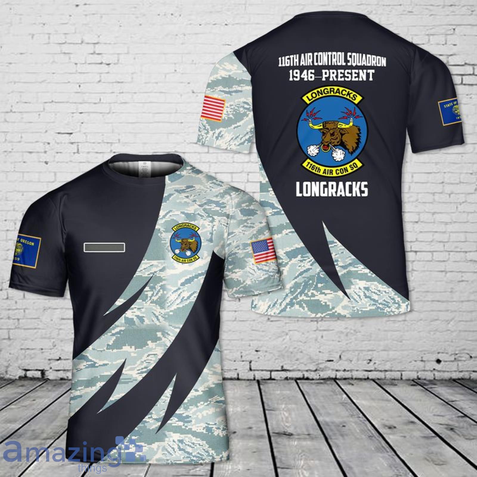 Custom Name US Air Force Oregon Air National Guard 116th Air Control Squadron 3D T-Shirt Product Photo 1