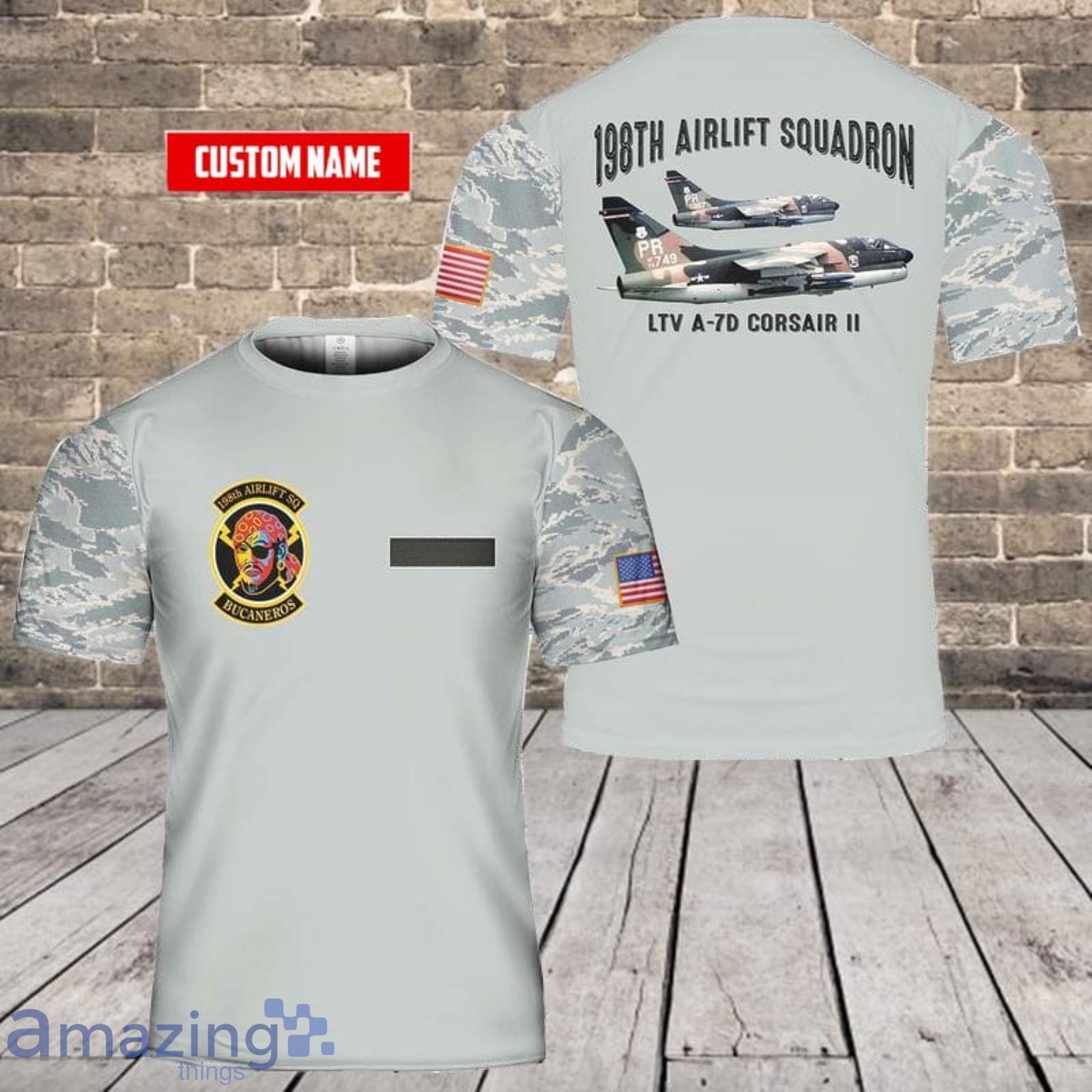 Custom Name US Air Force Puerto Rico Air National Guard 198th Airlift Squadron A-7D Corsair II 3D T-Shirt  For Fans Product Photo 1