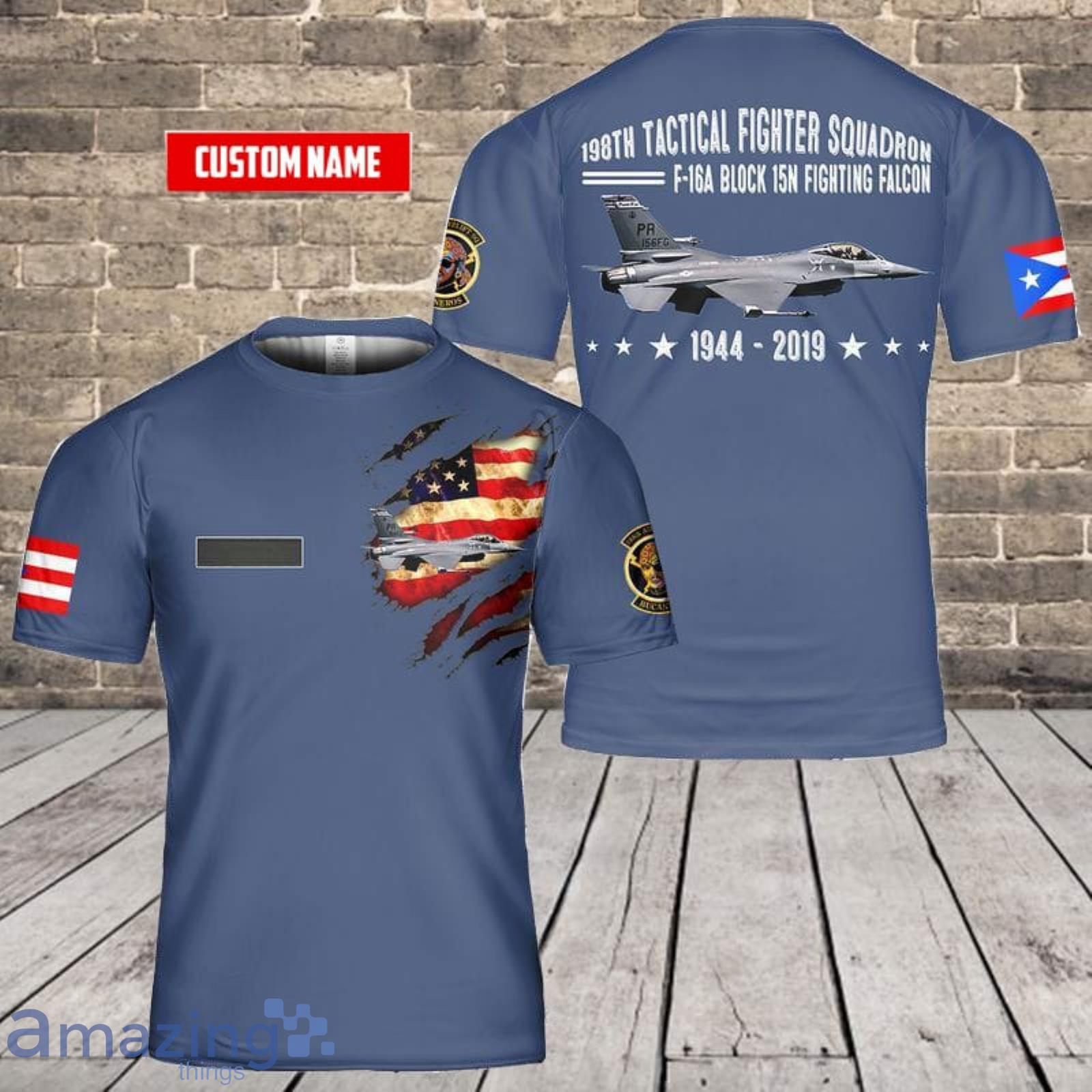 Custom Name US Air Force Puerto Rico Air National Guard 198th Tactical Fighter Squadron Block 15 F-16A ADF Fighting Falcon 82-0995 3D T-Shirt  For Fans Product Photo 1