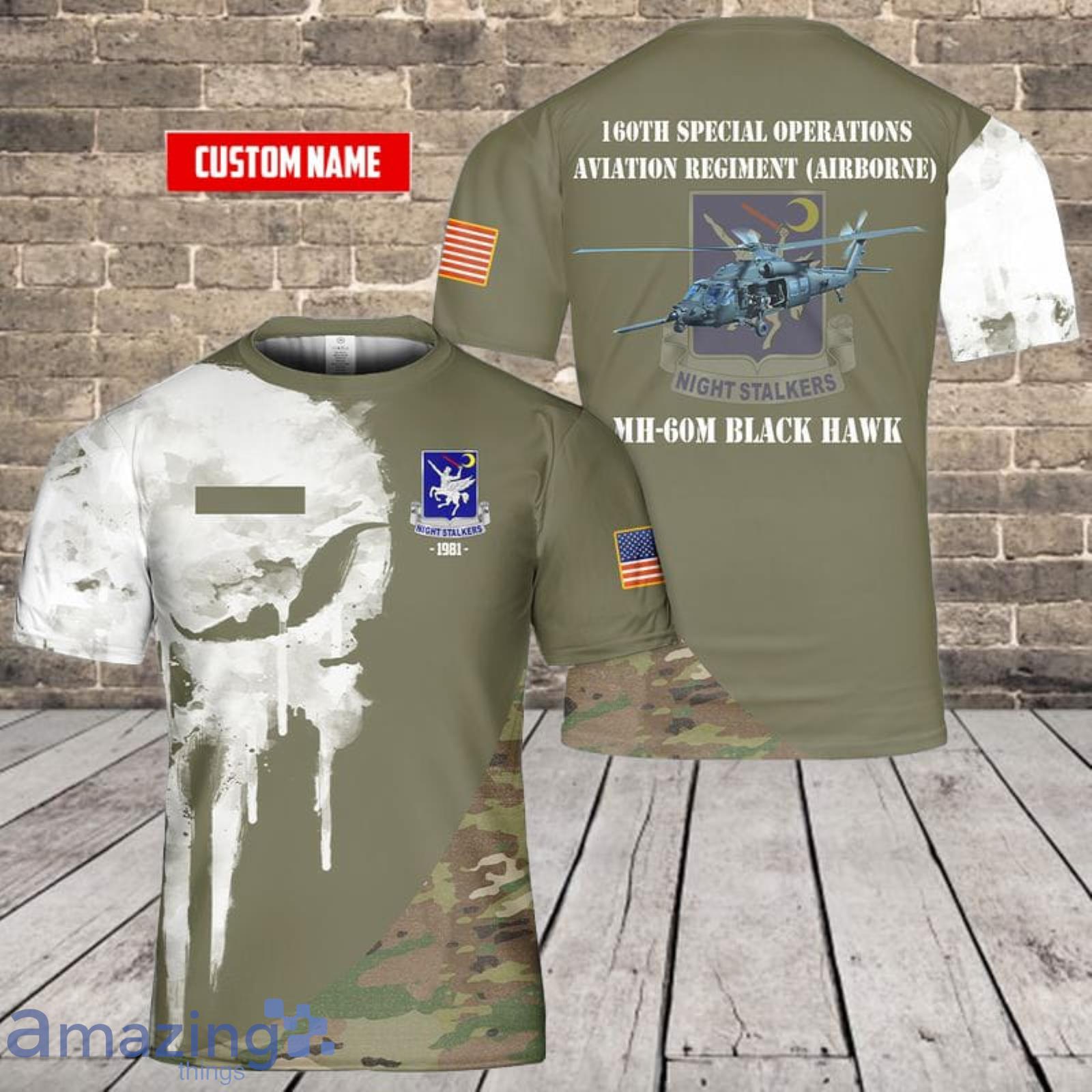 Custom Name US Army 160th Special Operations Aviation Regiment (Airborne) MH-60M Black Hawk 3D T-Shirt  For Fans Product Photo 1
