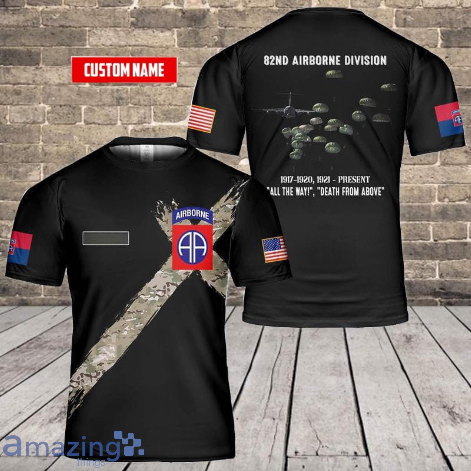 Custom Name US Army Paratroopers With The 82nd Airborne Division Parachute 3D T-Shirt  For Fans Product Photo 1