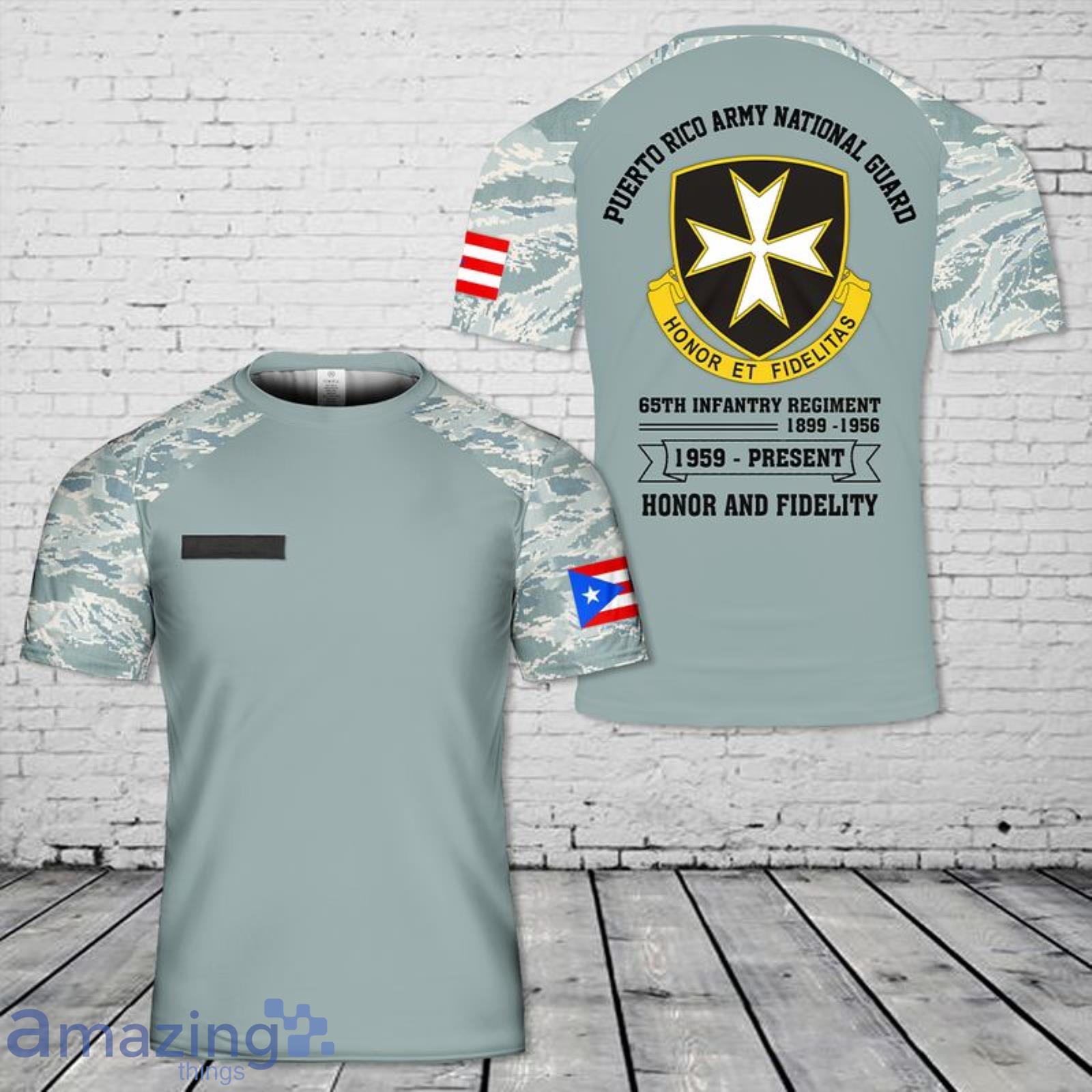 Custom Name US Army Puerto Rico Army National Guard 65th Infantry Regiment 3D T-Shirt Product Photo 1