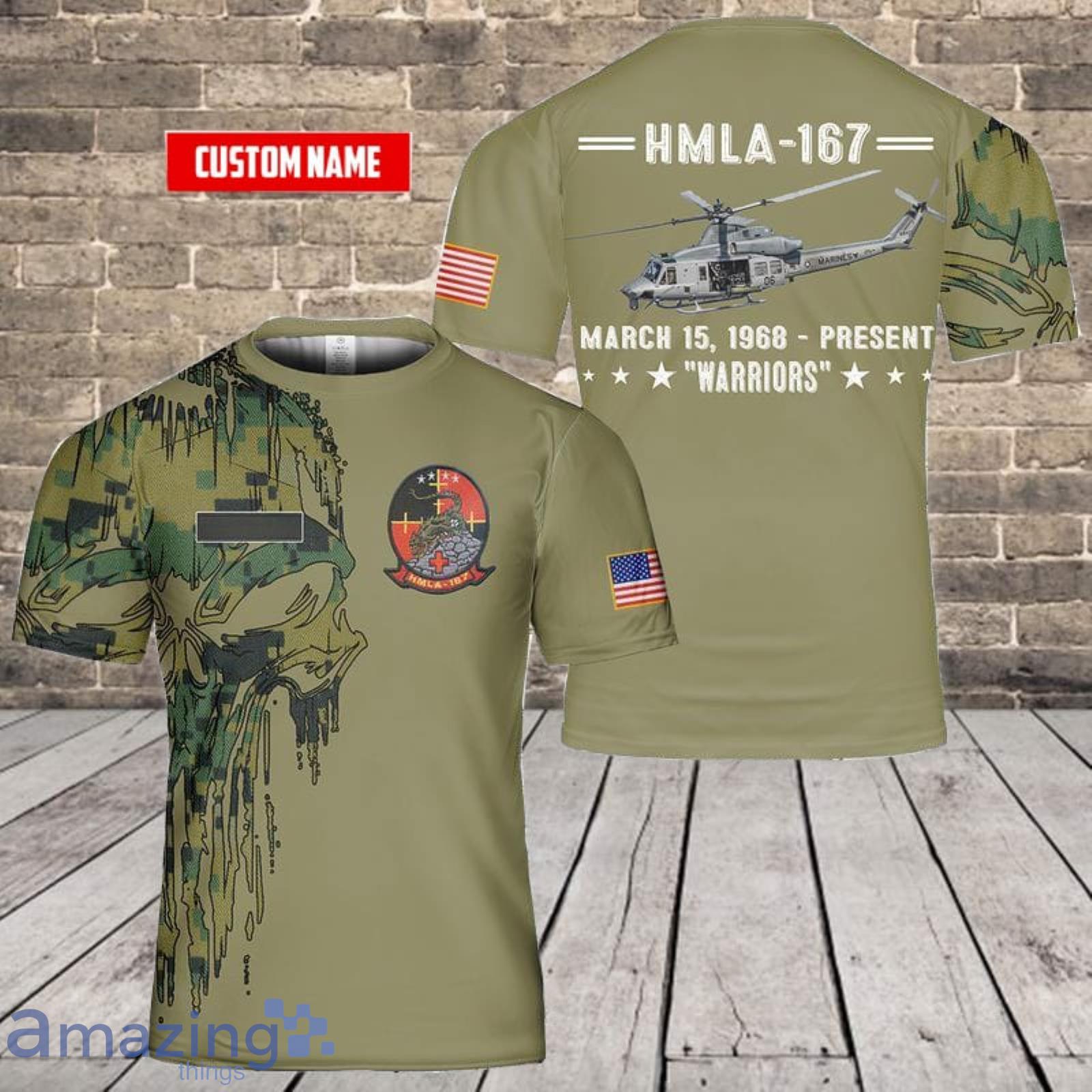 Custom Name U.S. Marine Corps UH-1Y Venom Of HMLA-167 Warriors 3D T-Shirt  For Fans Product Photo 1