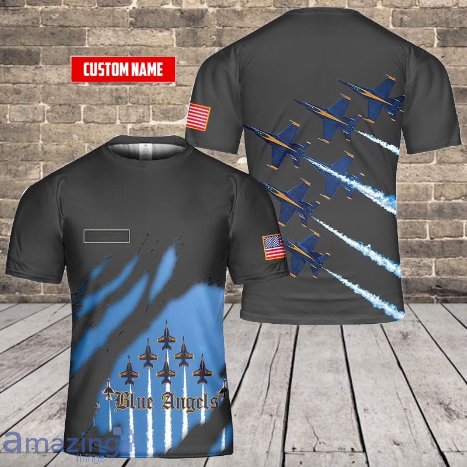 Custom Name US Navy Blue Angels Black 3D T-Shirt  For Fans Product Photo 1