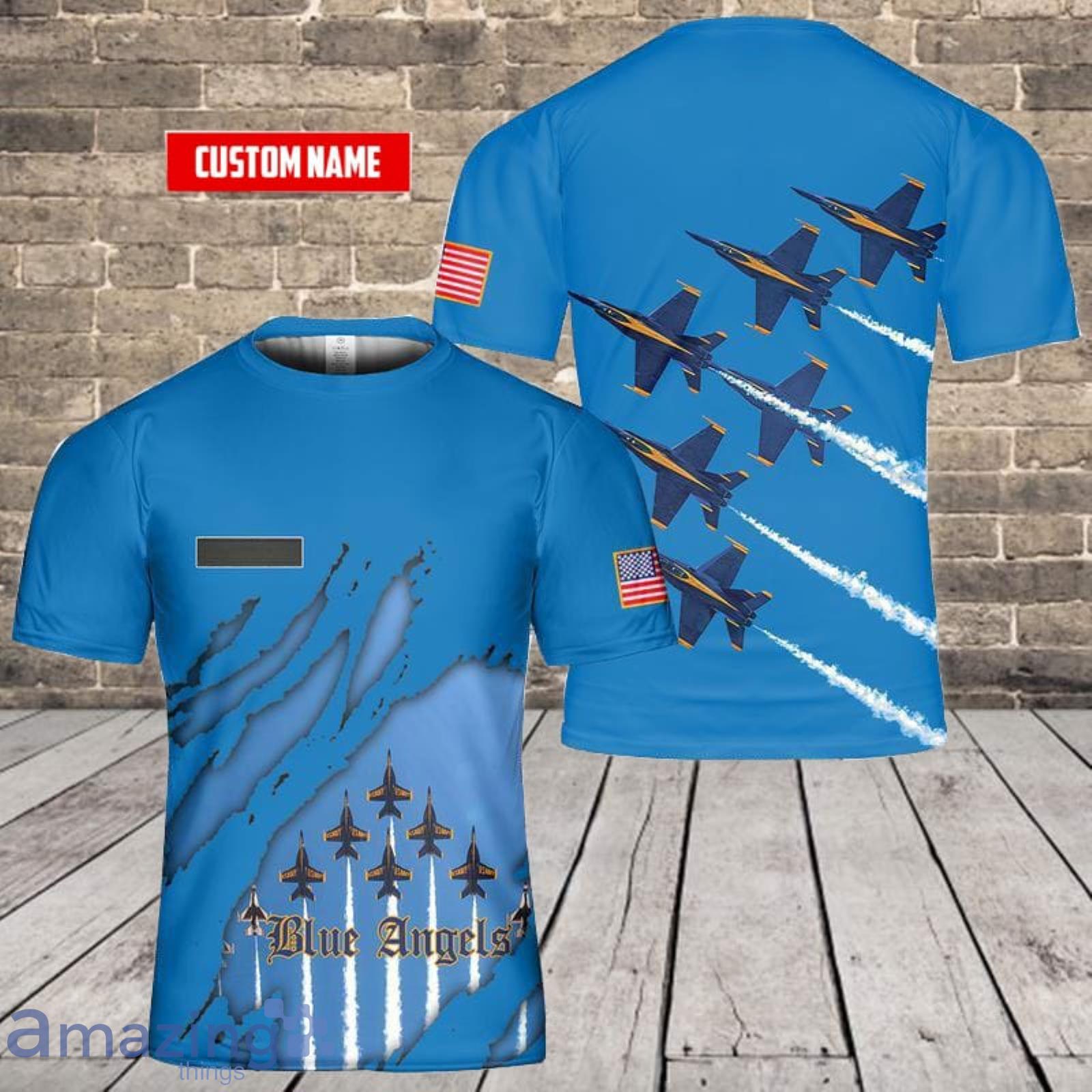 Custom Name U.S. Navy Blue Angels Blue 3D T-Shirt  For Fans Product Photo 1