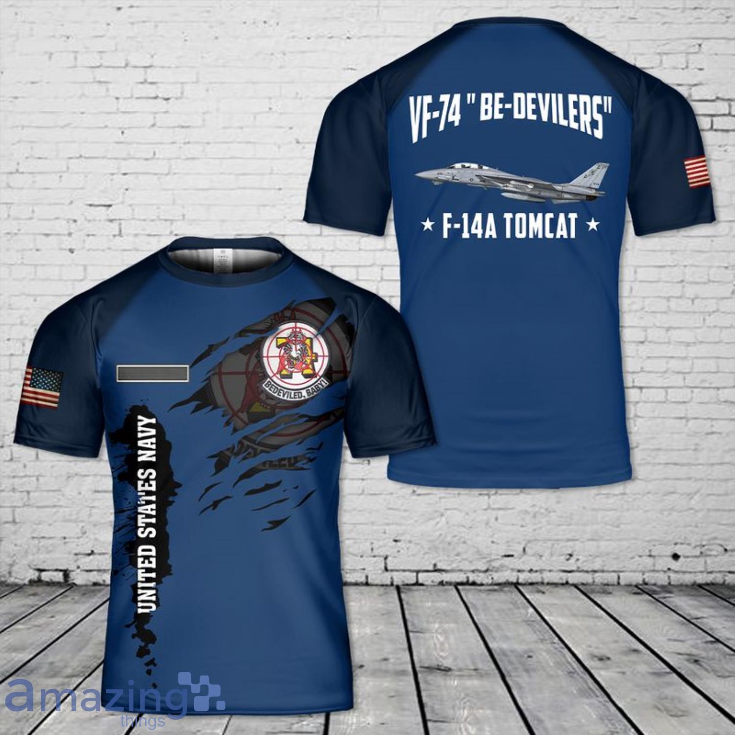Custom Name US Navy F-14A Tomcat Of VF-74 Be-Devilers 3D T-Shirt Product Photo 1