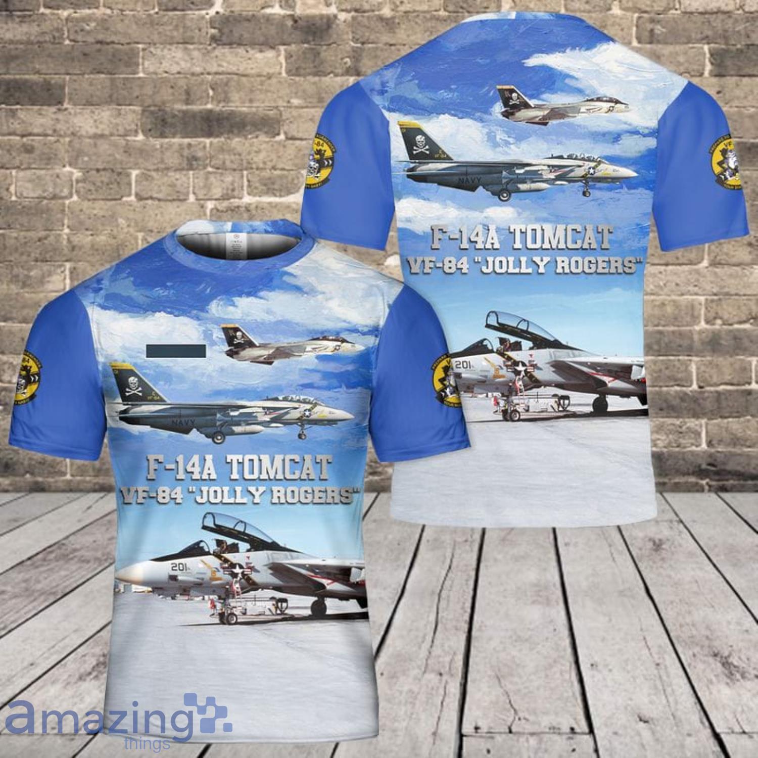 T-shirt VF-84 Jolly Rogers F-14 Squadron - Bayside, Bianca, 100% Cotone, Licenza USN
