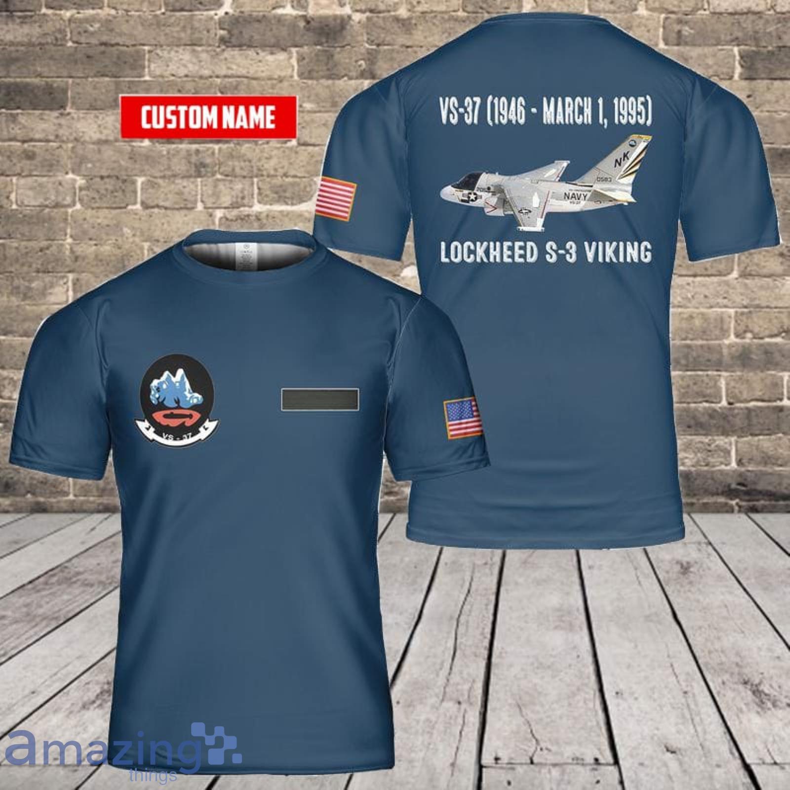 Custom Name US Navy Lockheed S-3 Viking Of VS-37 3D T-Shirt  For Fans Product Photo 1