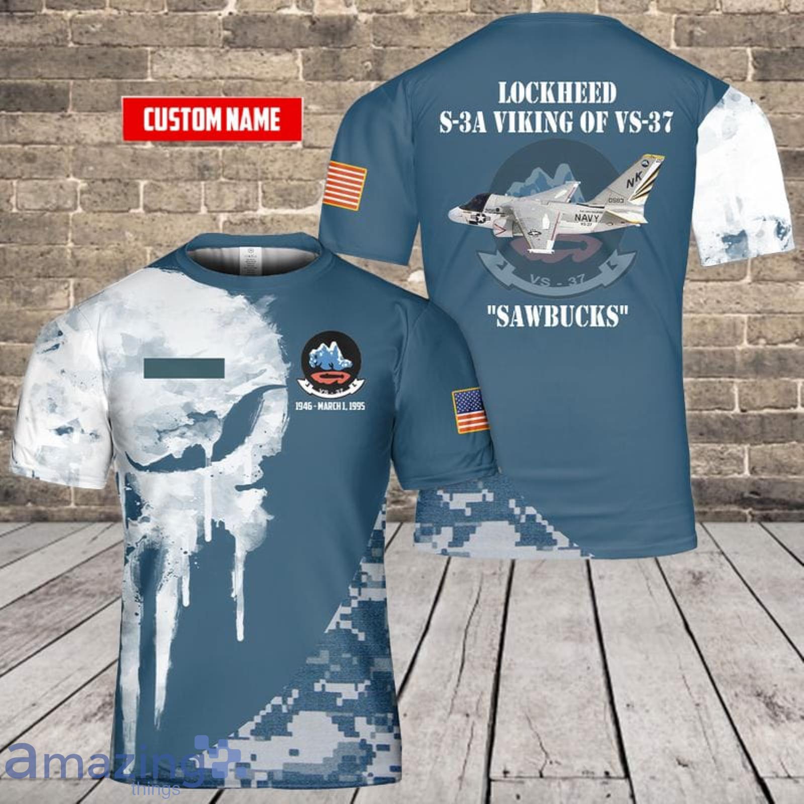 Custom Name US Navy Lockheed S-3A Viking Of VS-37 Sawbucks 3D T-Shirt For Fans Product Photo 1 Custom Name US Navy Lockheed S-3A Viking Of VS-37 Sawbucks 3D T-Shirt For Fans Product Photo 1