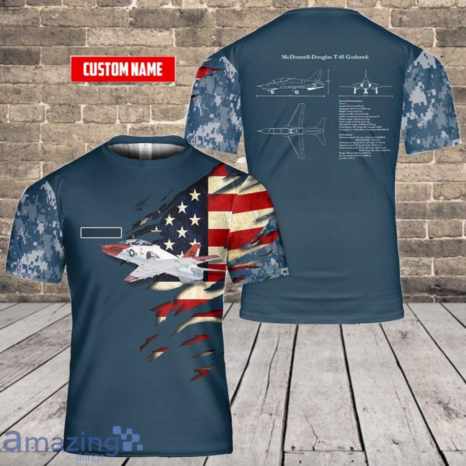 Custom Name US Navy McDonnell Douglas T-45 Goshawk 3D T-Shirt  For Fans Product Photo 1