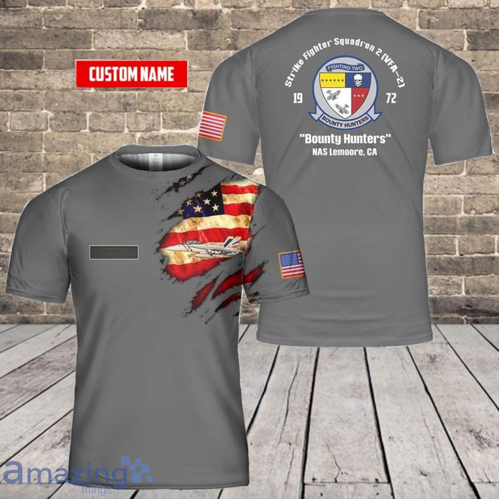 Custom Name US Navy Strike Fighter Squadron 2 (VFA-2) Bounty Hunters FA-18F Super Hornet 3D T-Shirt  For Fans Product Photo 1