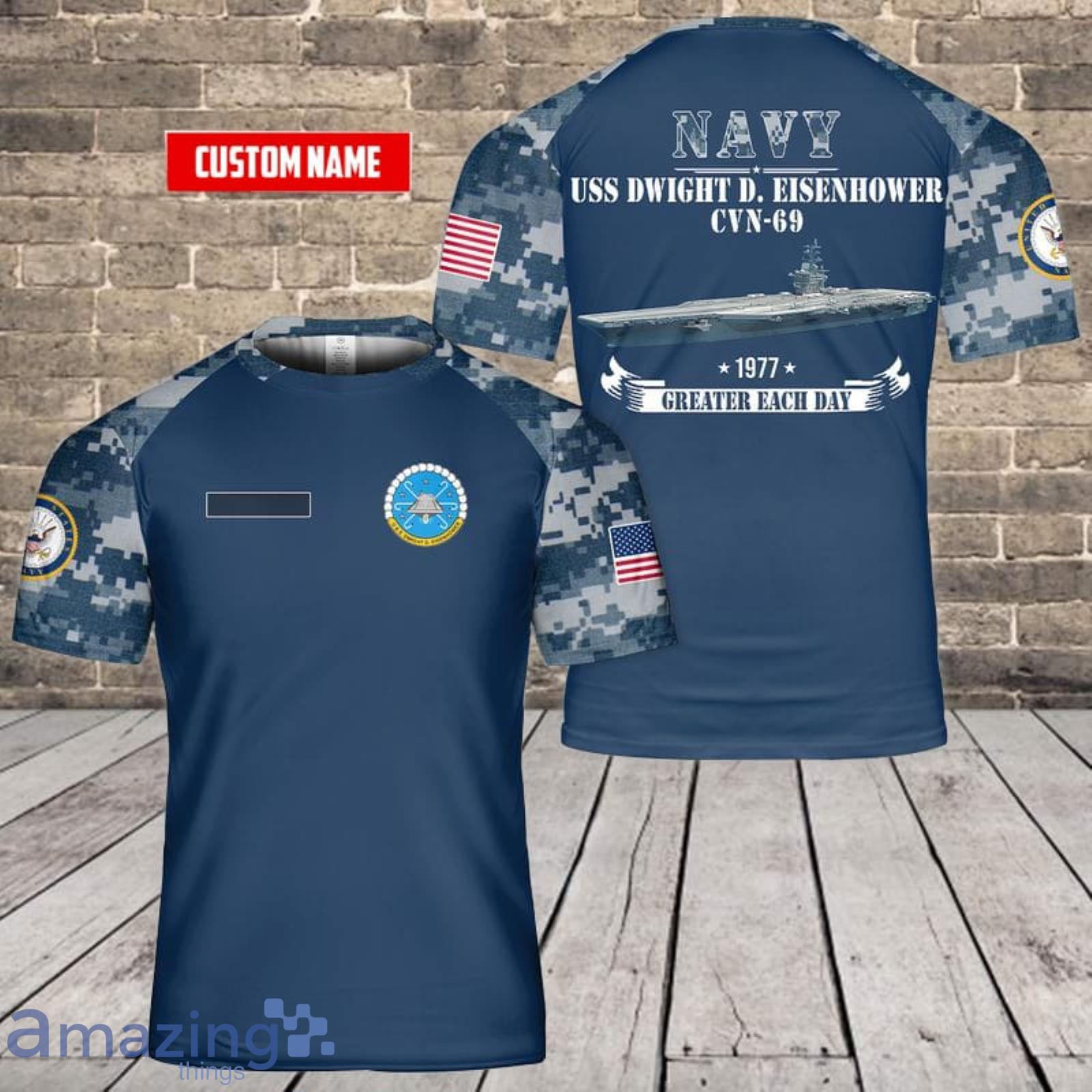 Custom Name US Navy USS Dwight D. Eisenhower (CVN-69) 3D T-Shirt  For Fans Product Photo 1