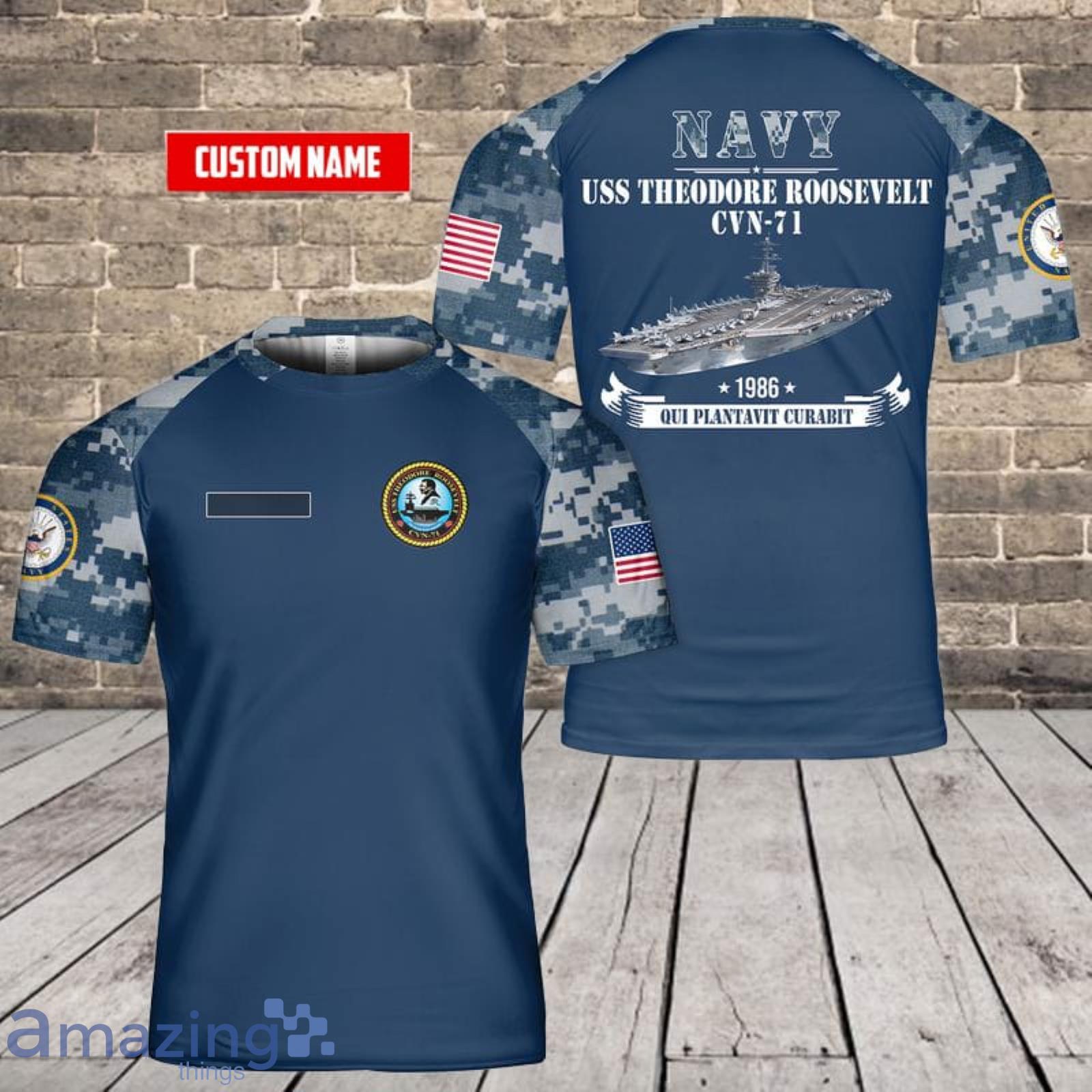 Custom Name US Navy USS Theodore Roosevelt (CVN-71) 3D T-Shirt  For Fans Product Photo 1