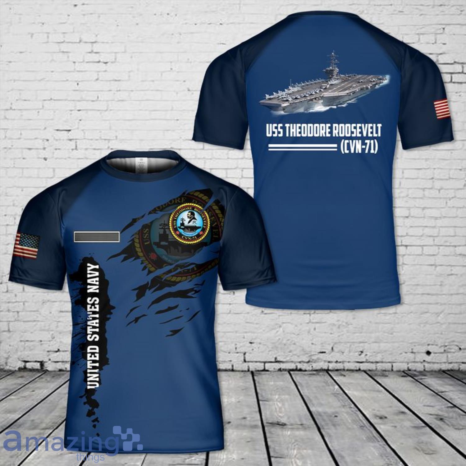 Custom Name US Navy USS Theodore Roosevelt (CVN-71) 3D T-Shirt