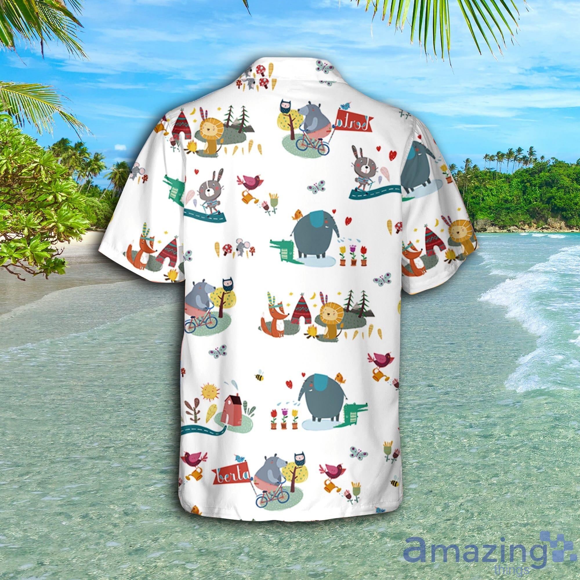 Cute Animal Camp Short Sleeve AOP Hawaiian Shirt For Summer image Cute Animal Camp Short Sleeve AOP Hawaiian Shirt For Summer Product Photo 3