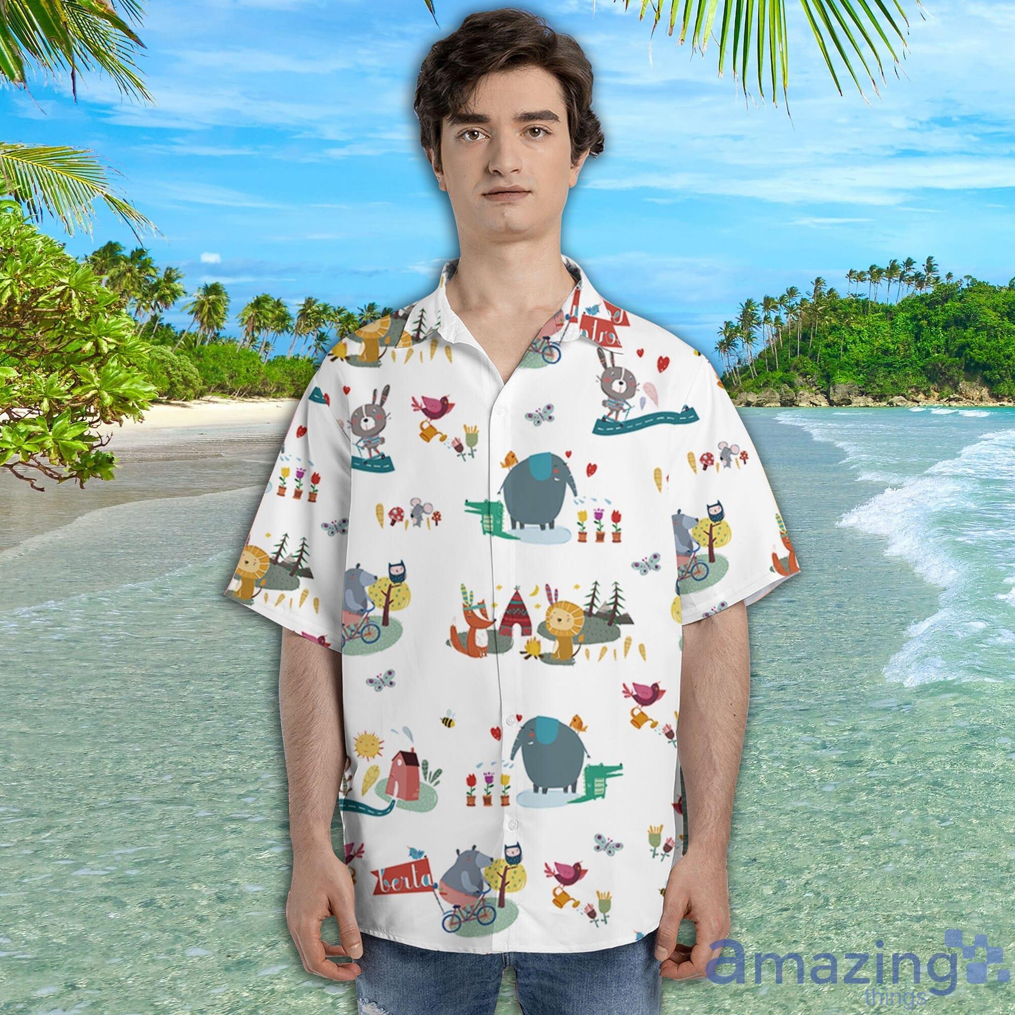 Cute Animal Camp Short Sleeve AOP Hawaiian Shirt For Summer image Cute Animal Camp Short Sleeve AOP Hawaiian Shirt For Summer Product Photo 4