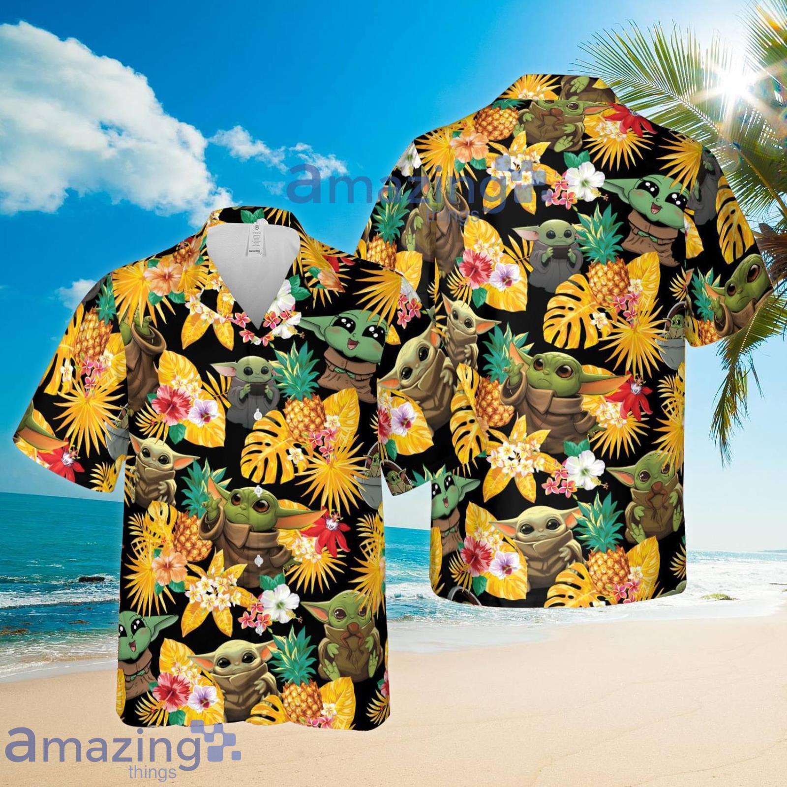 Cute Baby Yoda Pineapple Tropical Flower Summer Set Hawaiian Shirt And Shorts image Cute Baby Yoda Pineapple Tropical Flower Summer Set Hawaiian Shirt And Shorts Product Photo 2