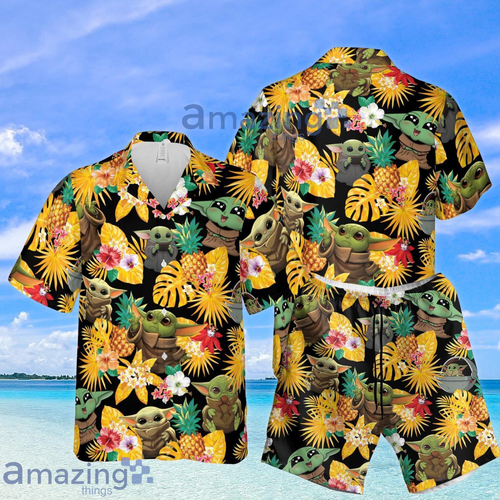 Cute Baby Yoda Pineapple Tropical Flower Summer Set Hawaiian Shirt And Shorts Product Photo 1