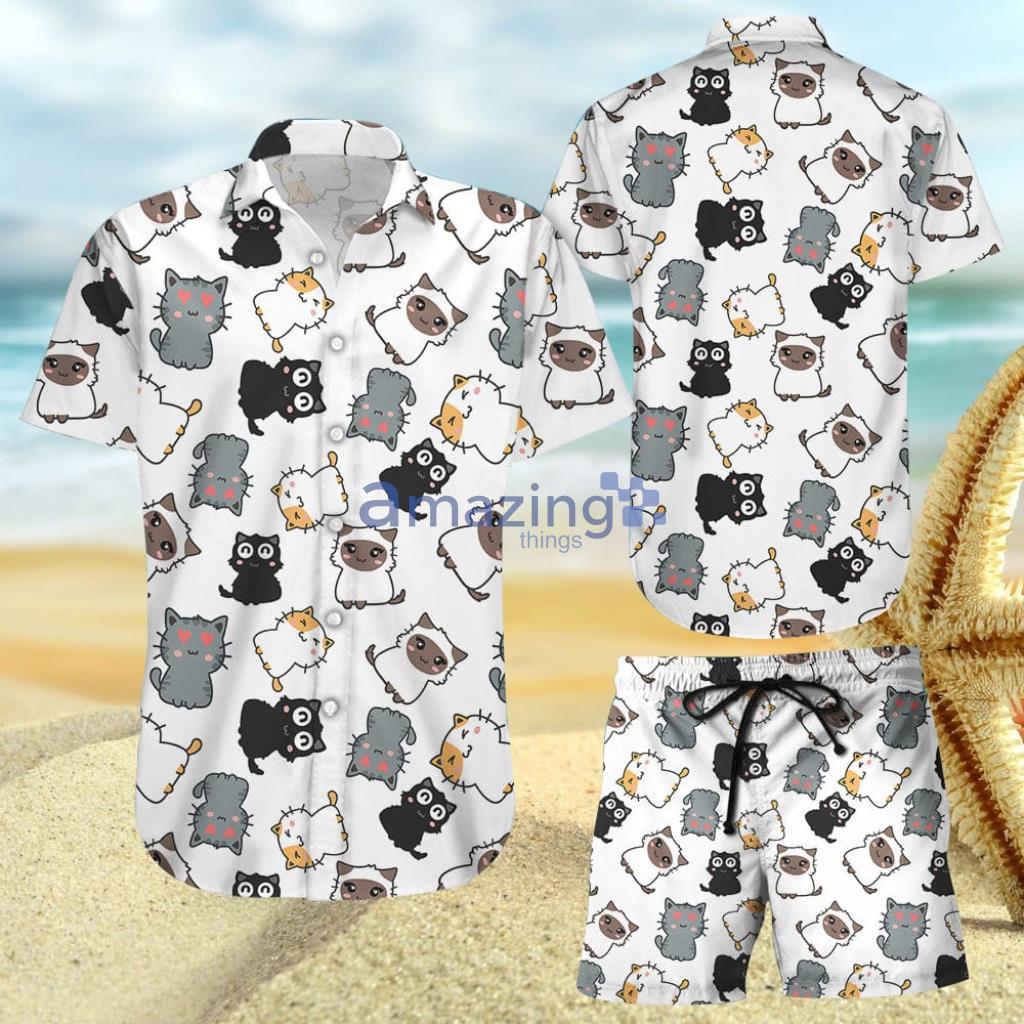 Cute Kitten Pattern Hawaiian Shirt And Short - Cute Kitten Pattern Hawaiian Shirt And Short